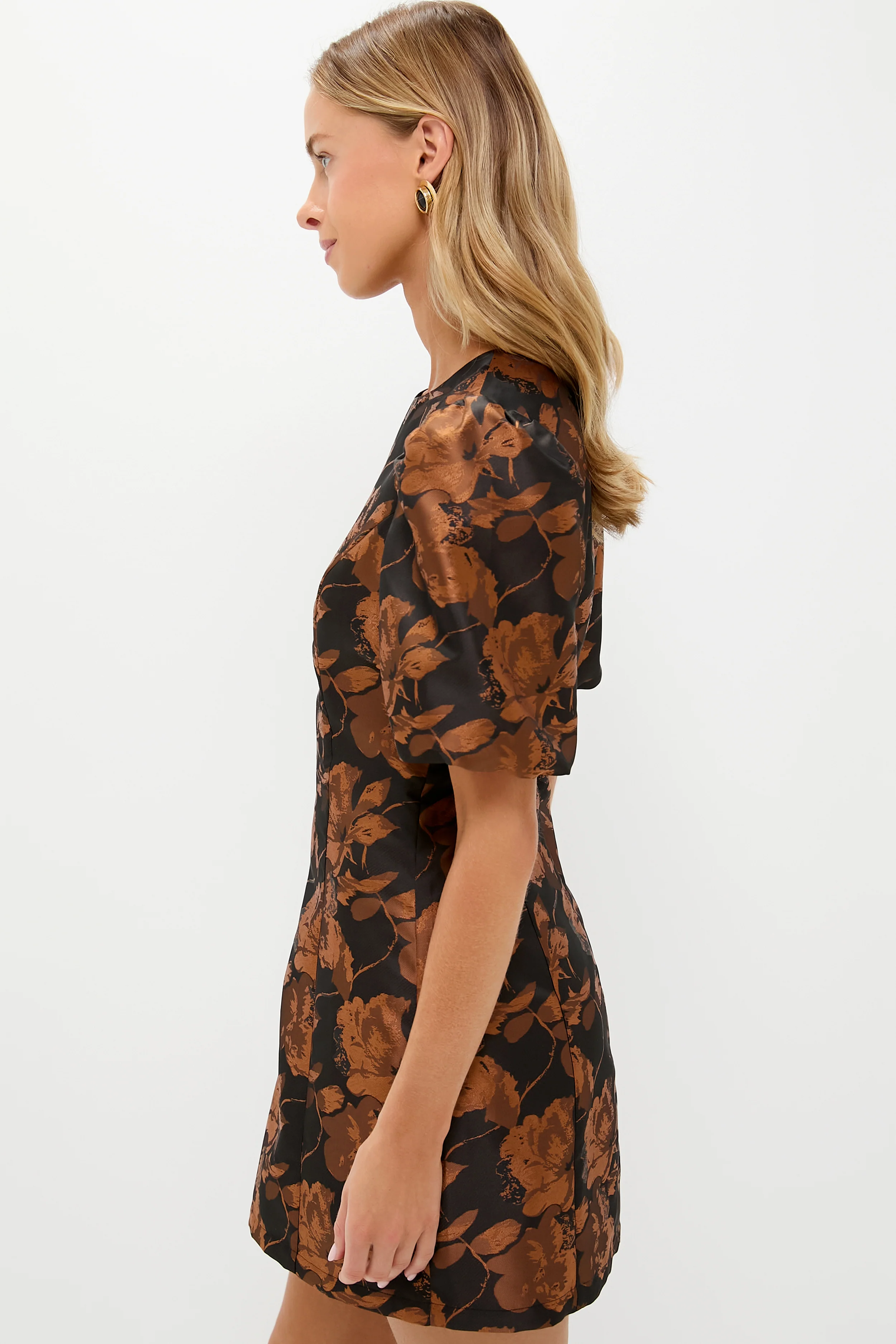 Black & Copper Floral Jacquard Minetta Mini Dress - Image 3