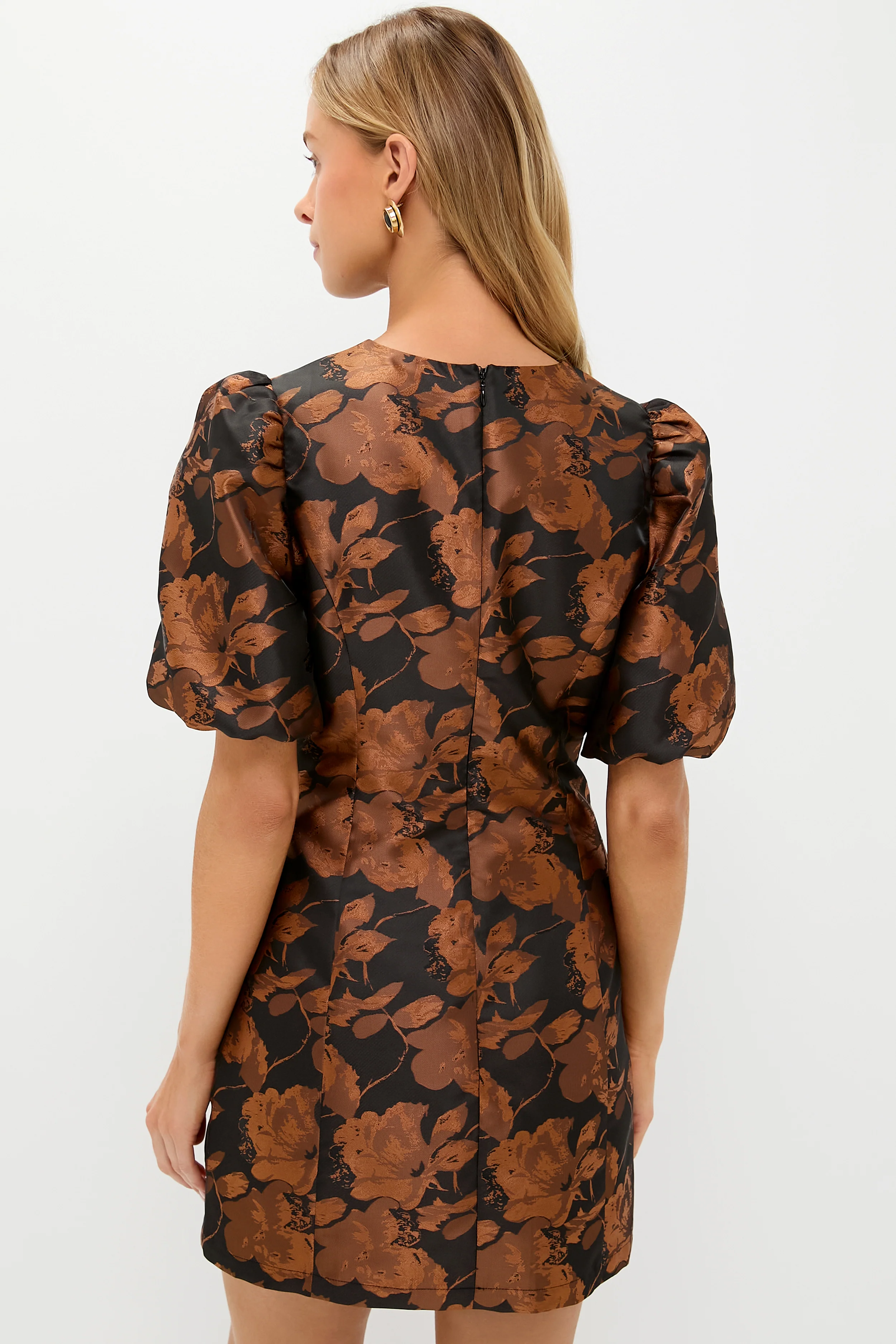Black & Copper Floral Jacquard Minetta Mini Dress - Image 4