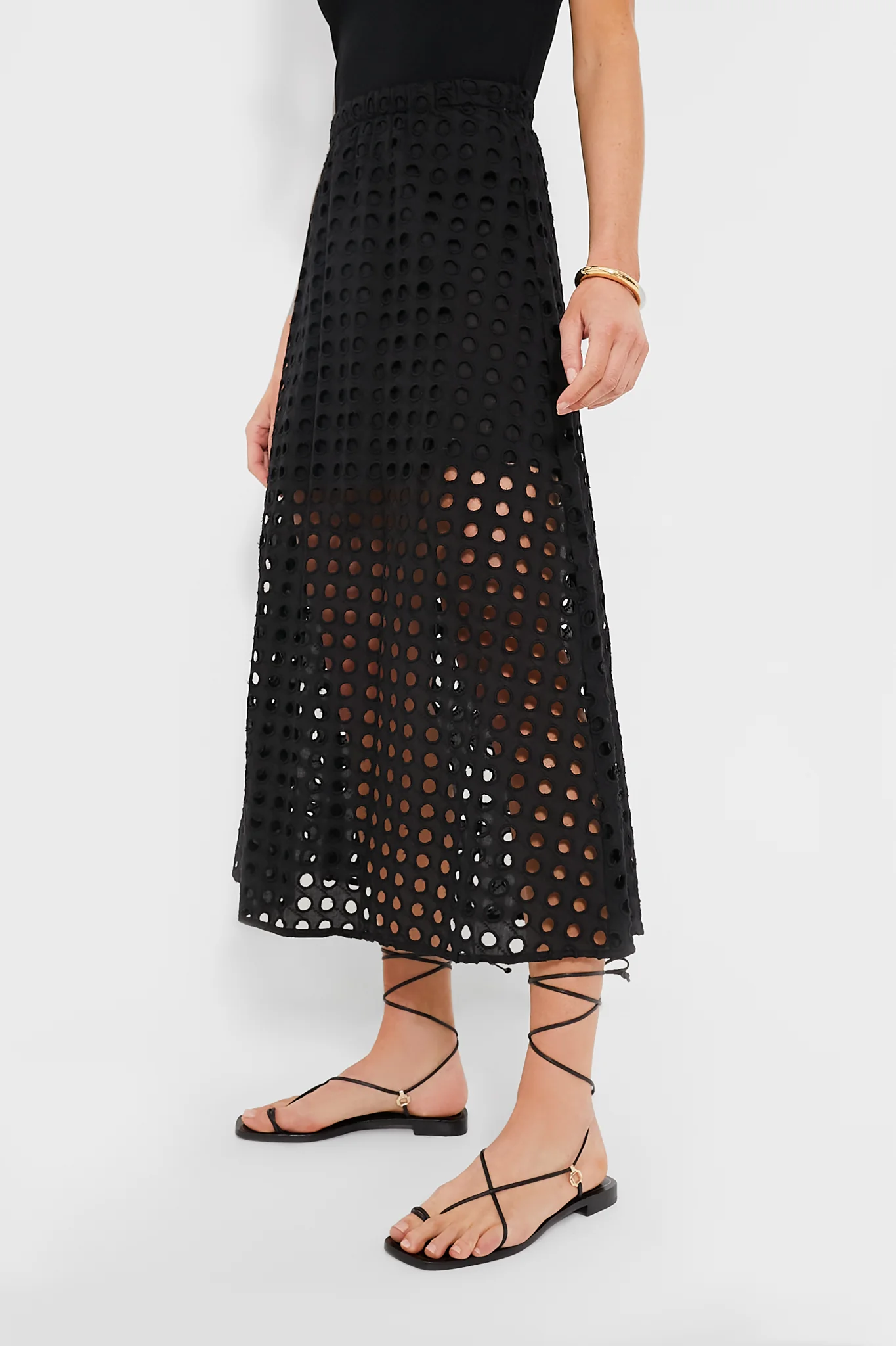Black Cotton Eyelet Eve Skirt - Image 3