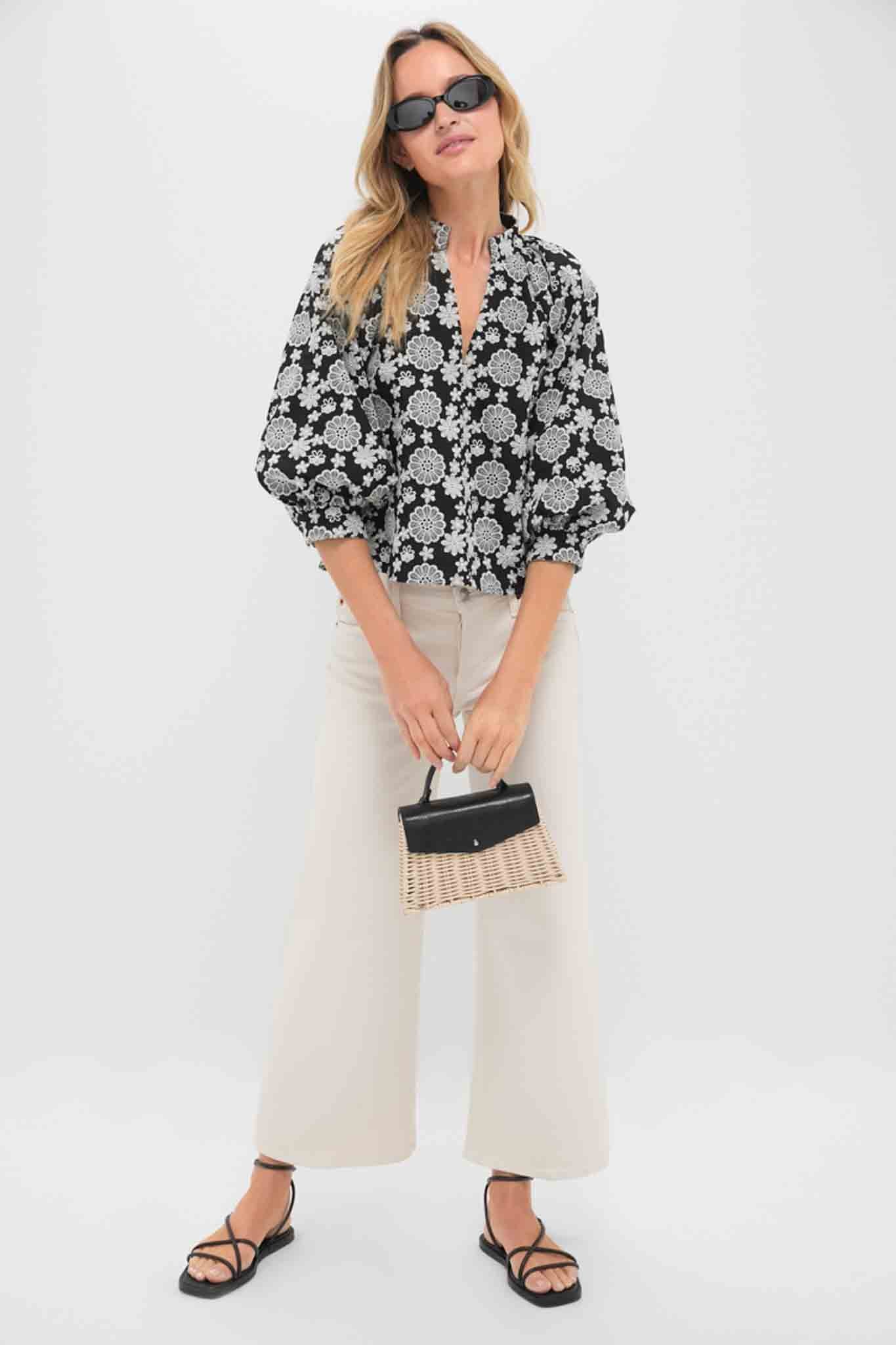 Black & Cream Eyelet Brooklyn Blouse - Image 2
