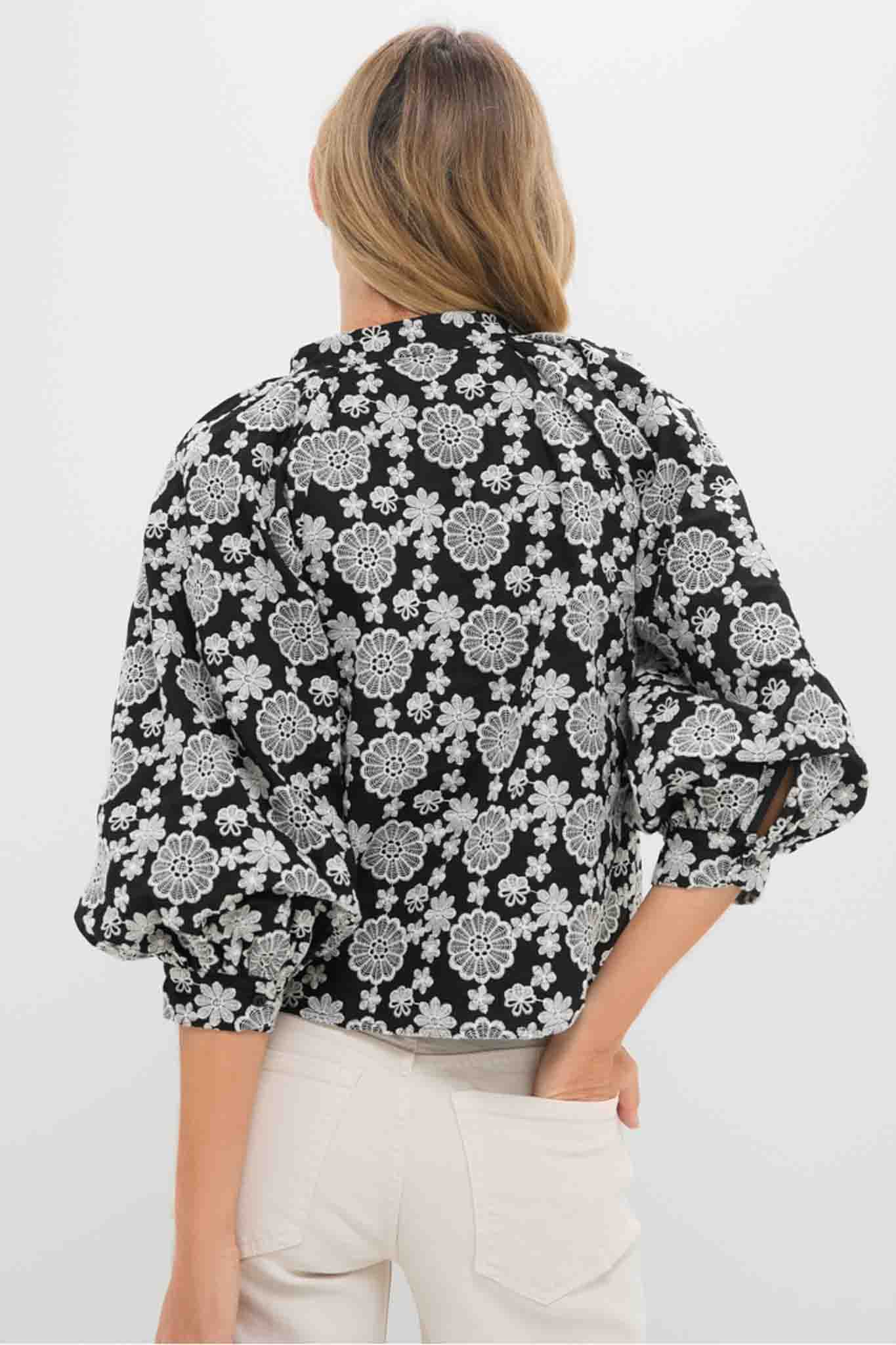 Black & Cream Eyelet Brooklyn Blouse - Image 3