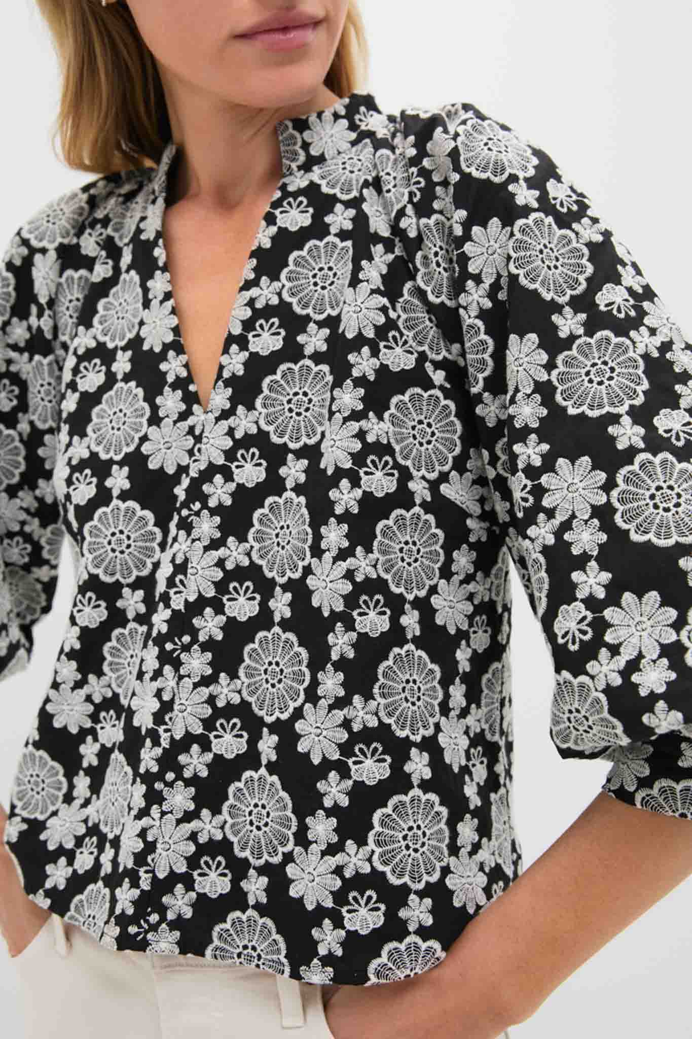 Black & Cream Eyelet Brooklyn Blouse - Image 4