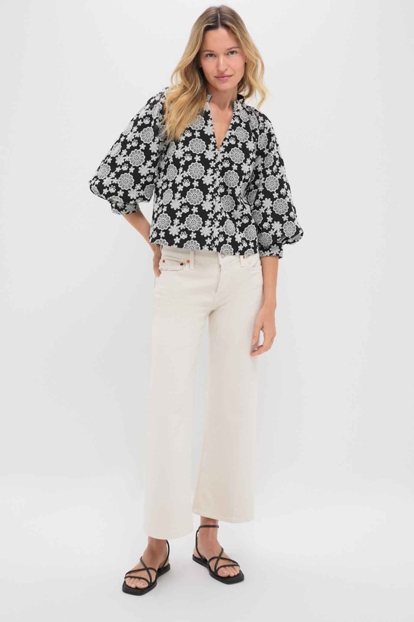 Black & Cream Eyelet Brooklyn Blouse - Image 5