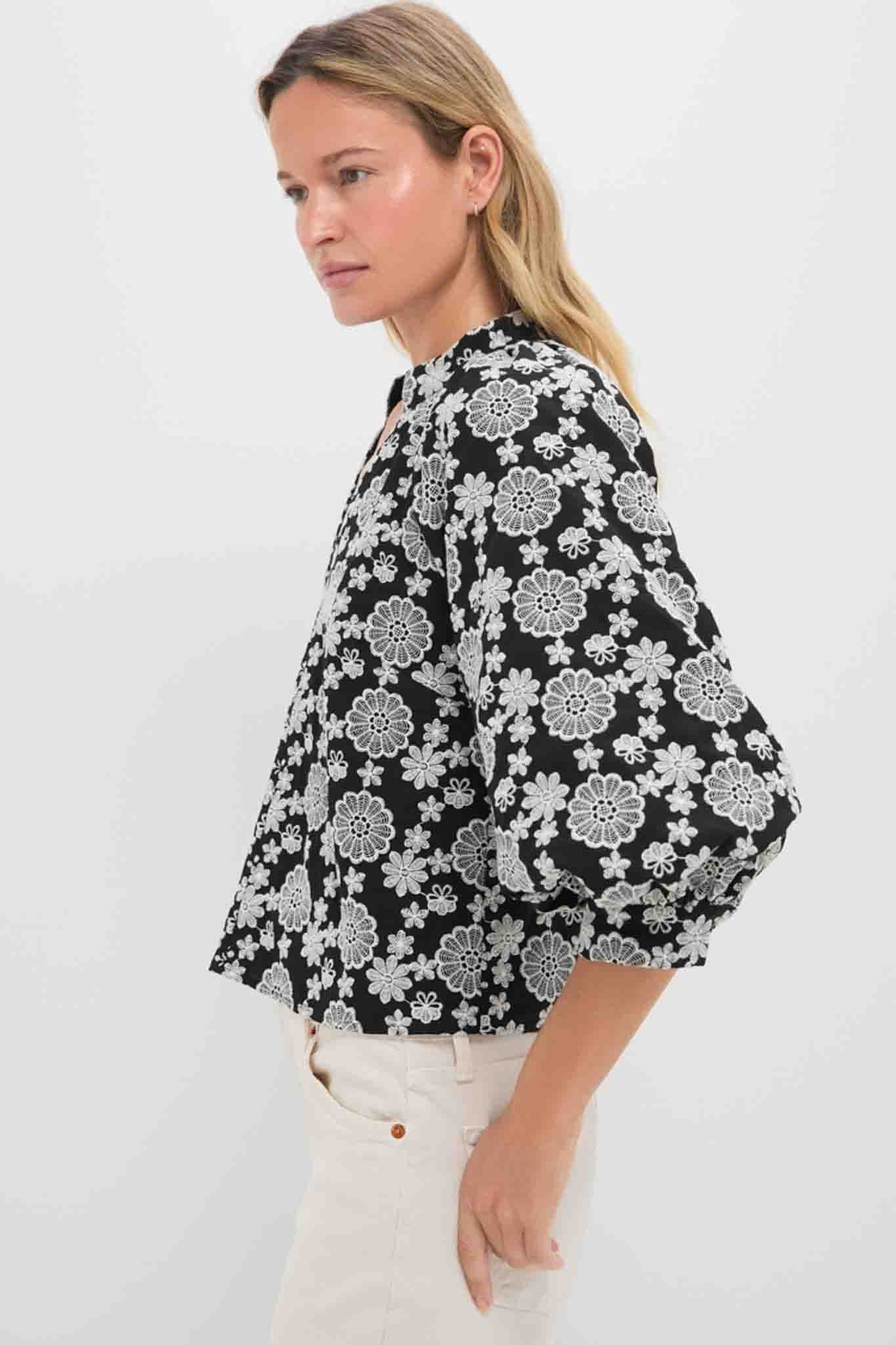 Black & Cream Eyelet Brooklyn Blouse - Image 6