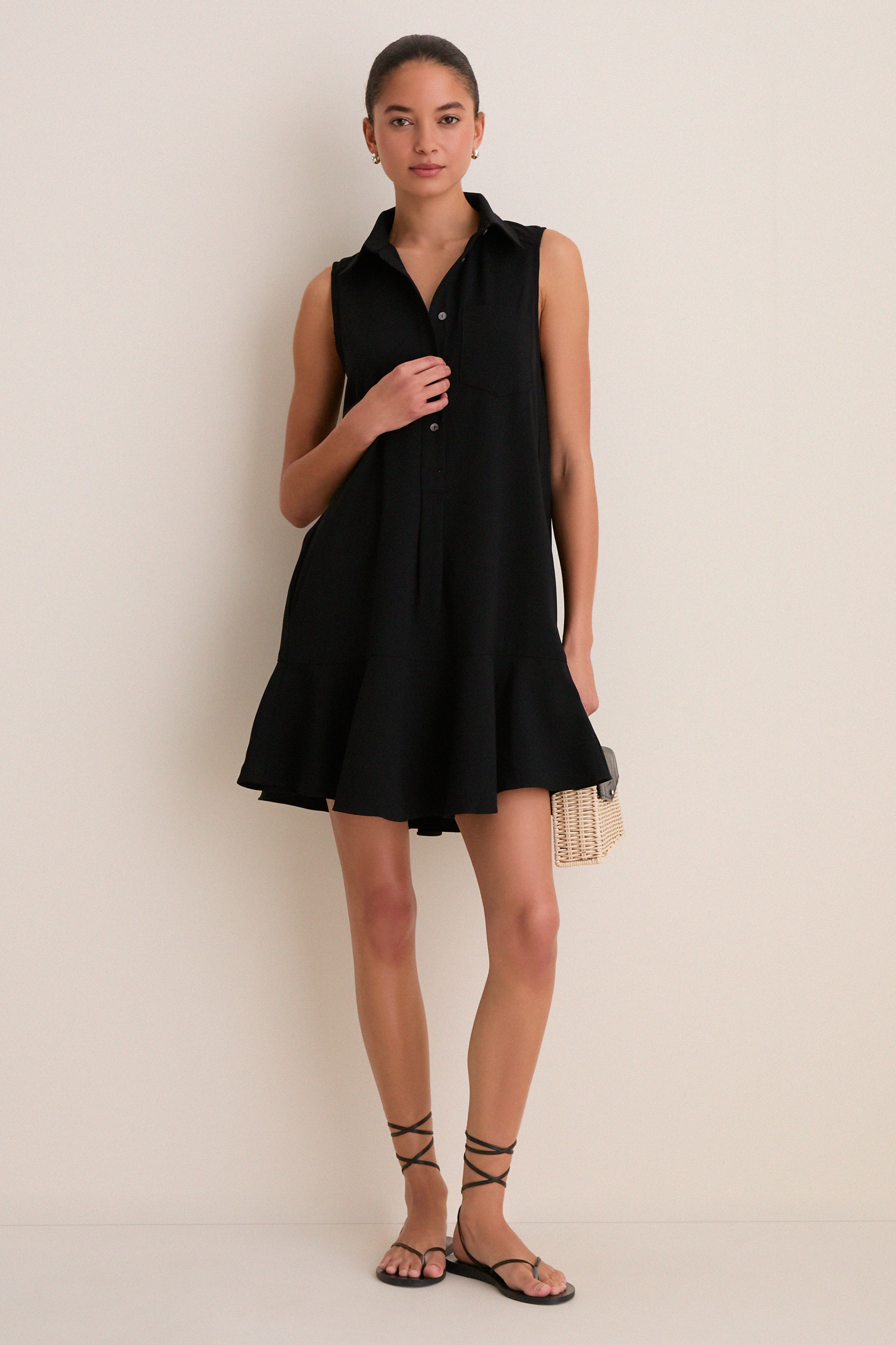 Black Crepe Sleeveless Callahan Shirt Dress - Image 2
