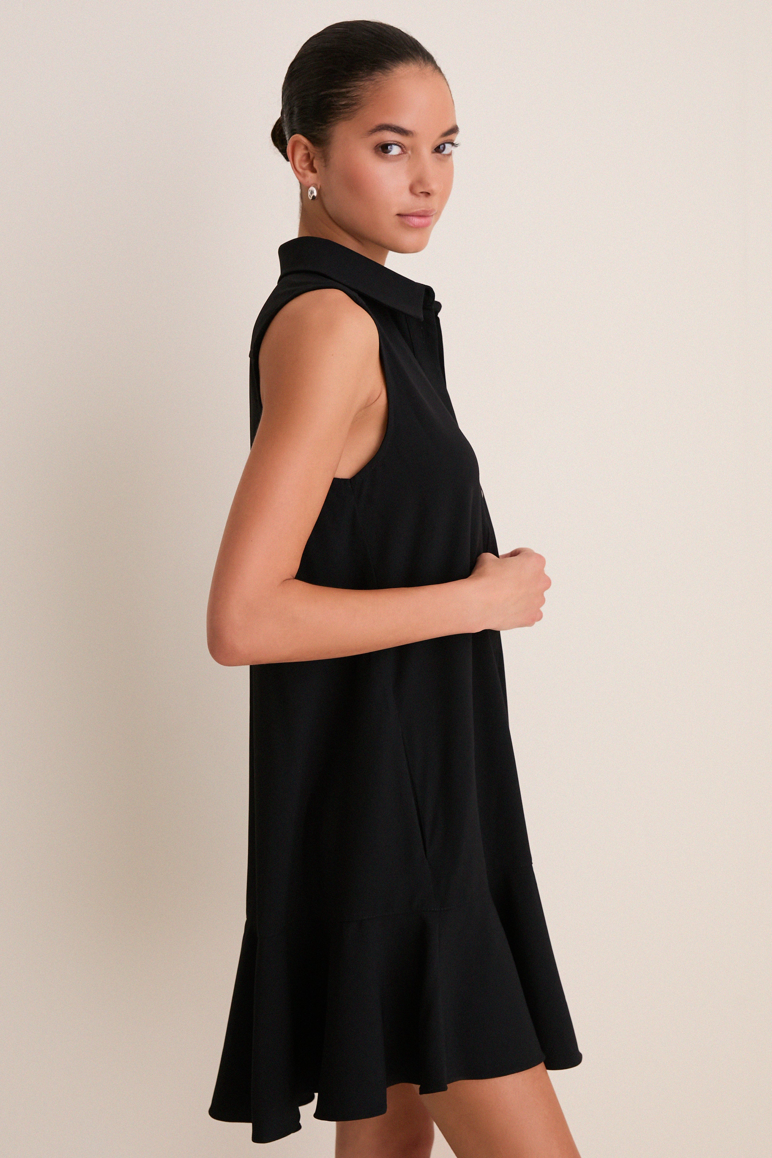 Black Crepe Sleeveless Callahan Shirt Dress - Image 3
