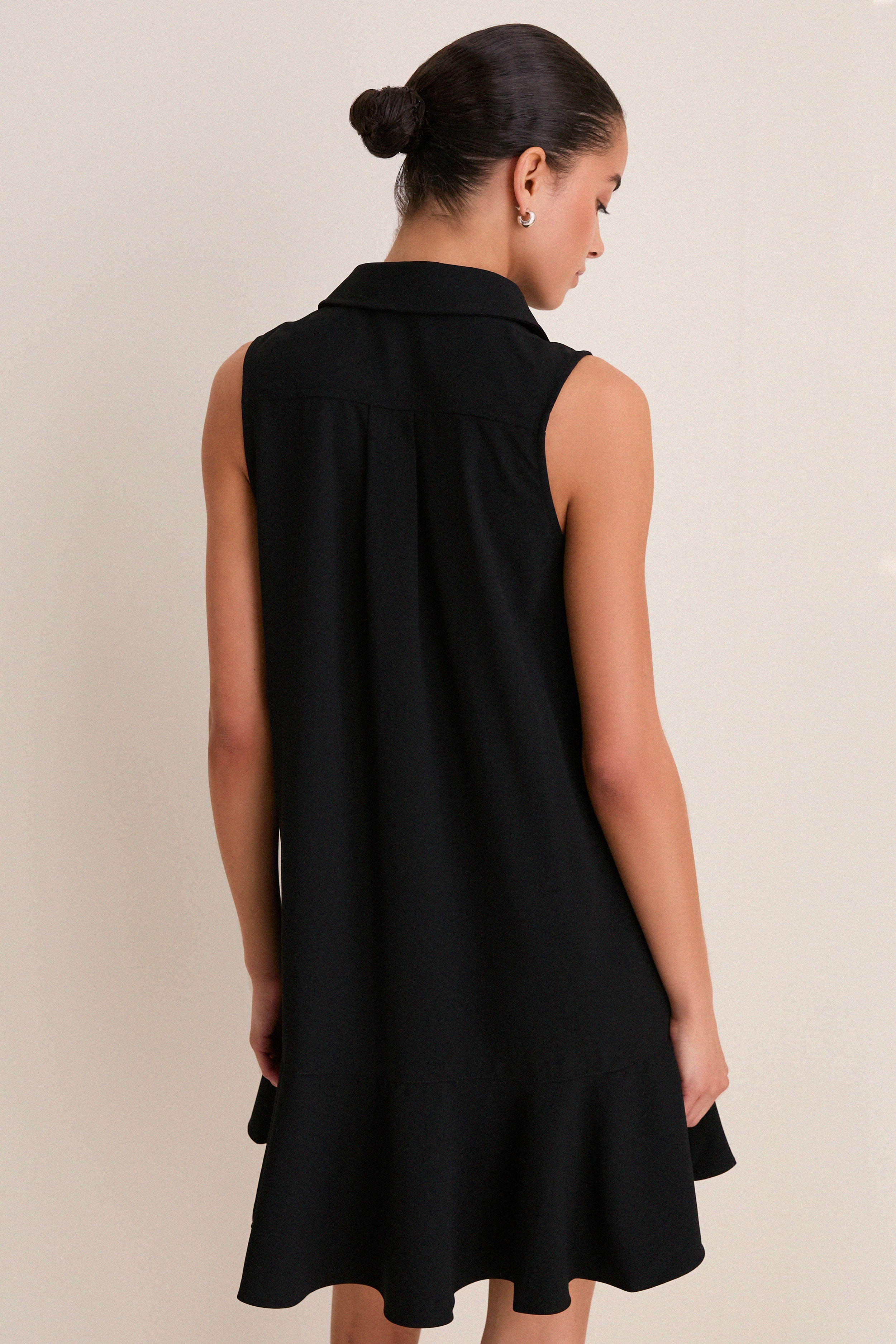 Black Crepe Sleeveless Callahan Shirt Dress - Image 4