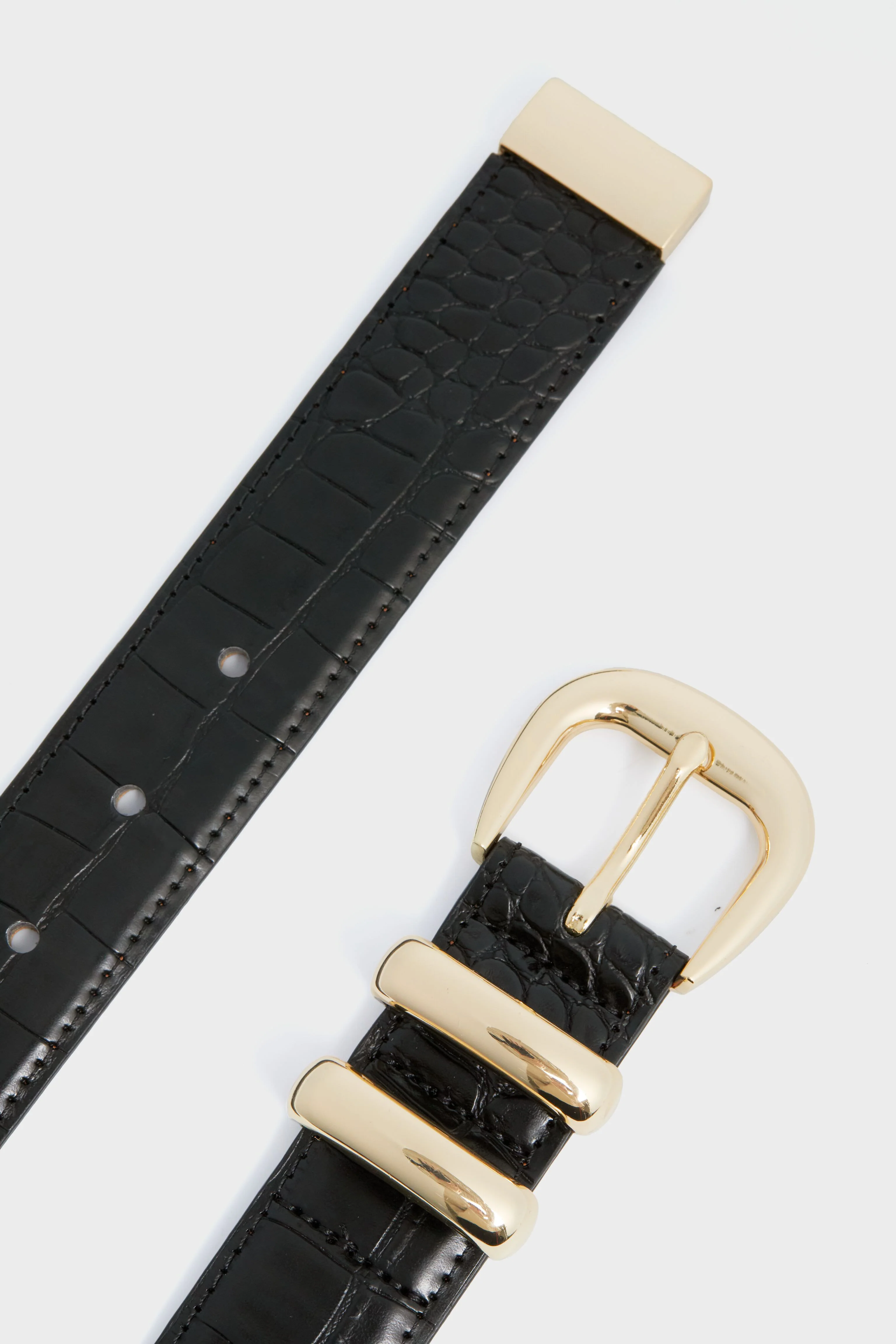 Black Croc-Embossed Classic Belt - Image 5