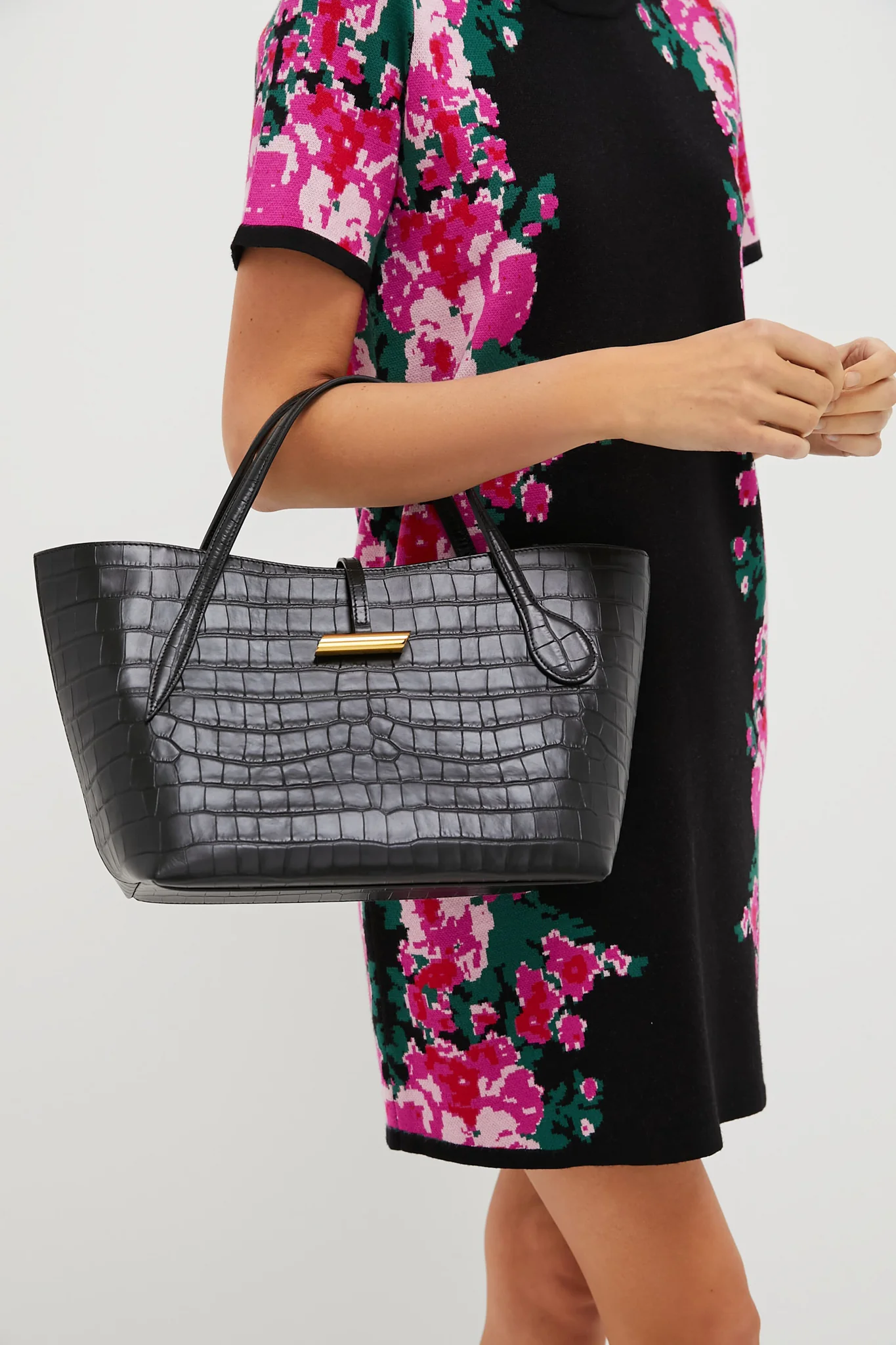Black Croc Embossed Petite Penne Tote - Image 3