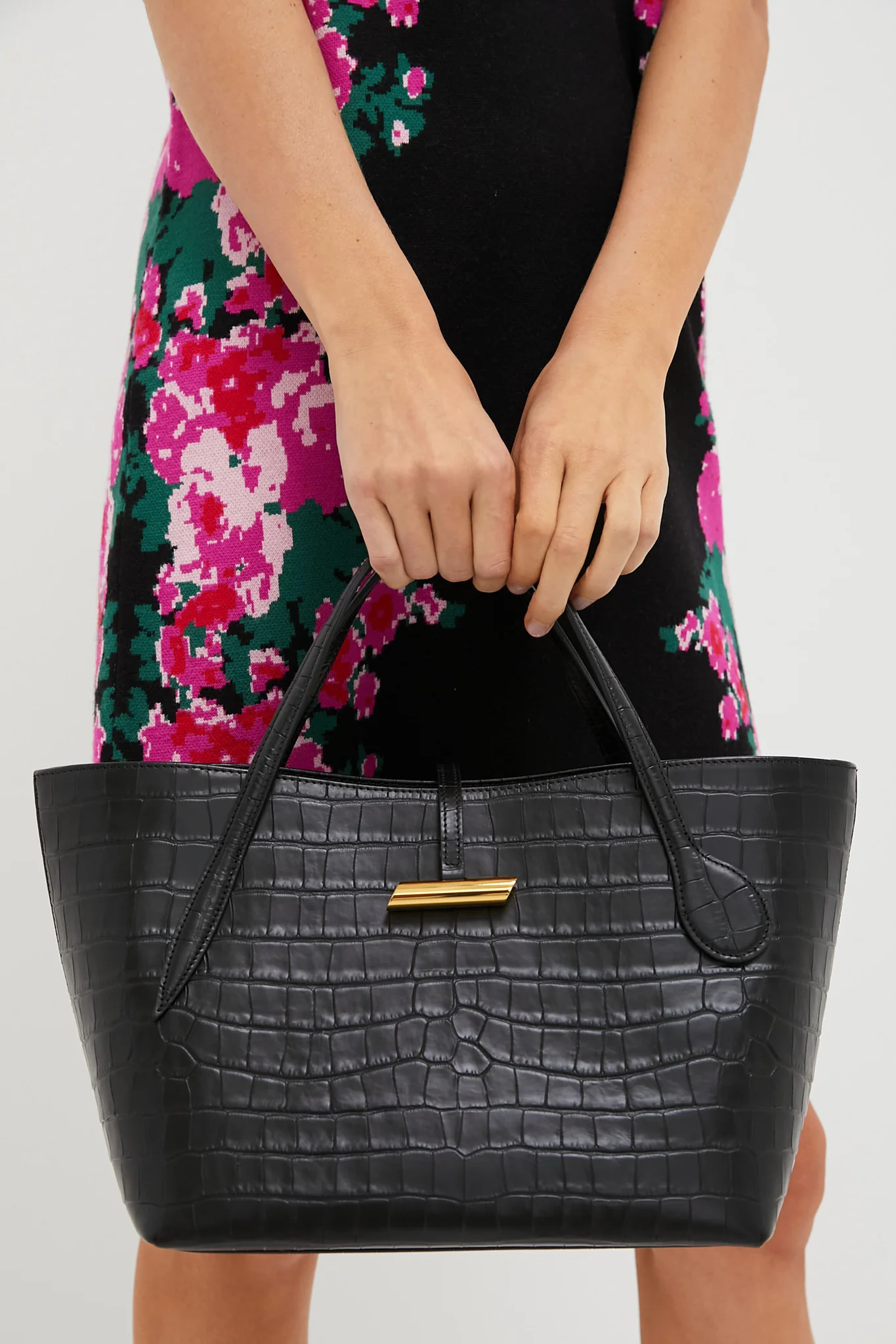 Black Croc Embossed Petite Penne Tote - Image 6