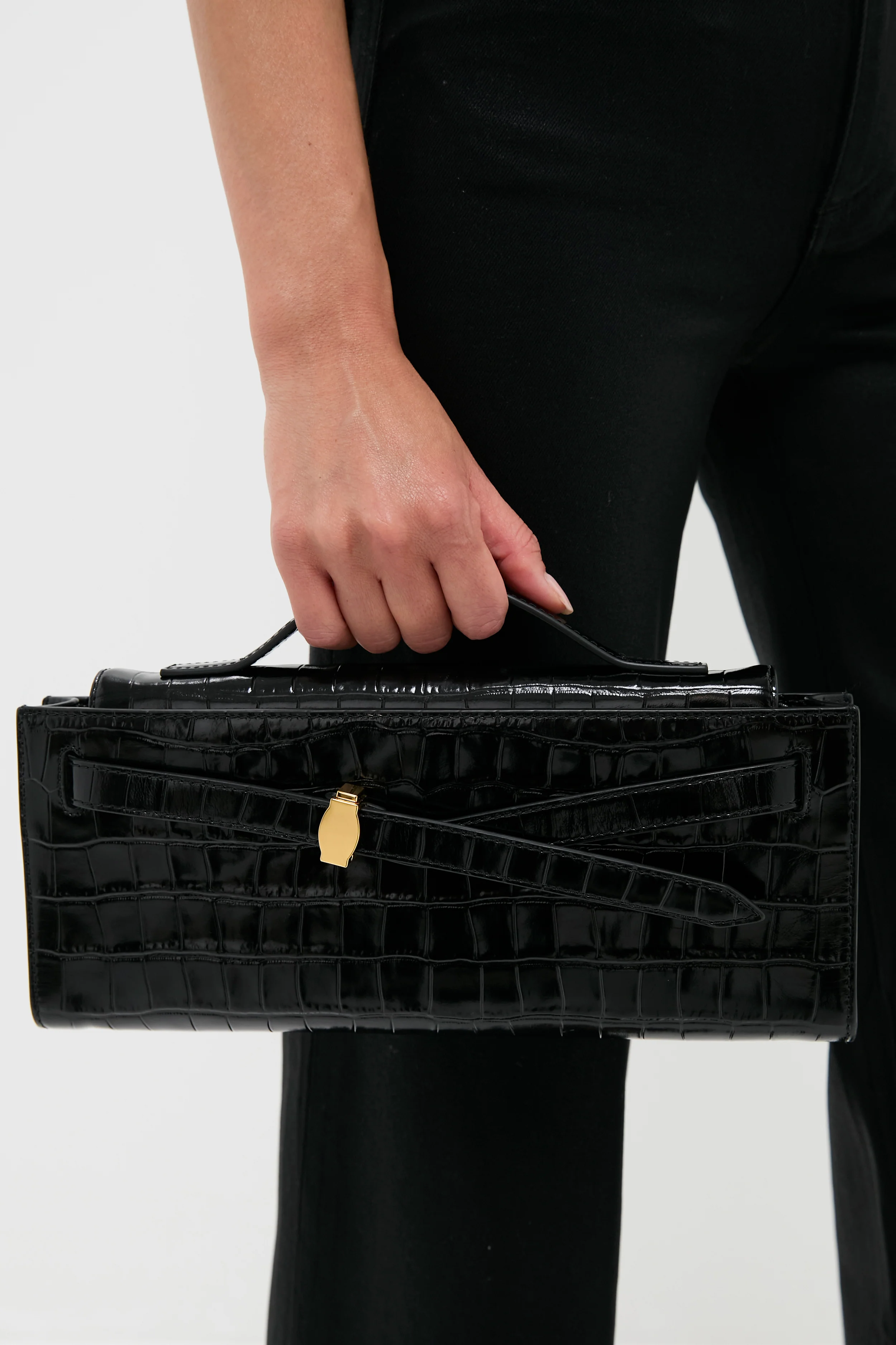 Black Croc Embossed Veronica Beard Dash Clutch - Image 2