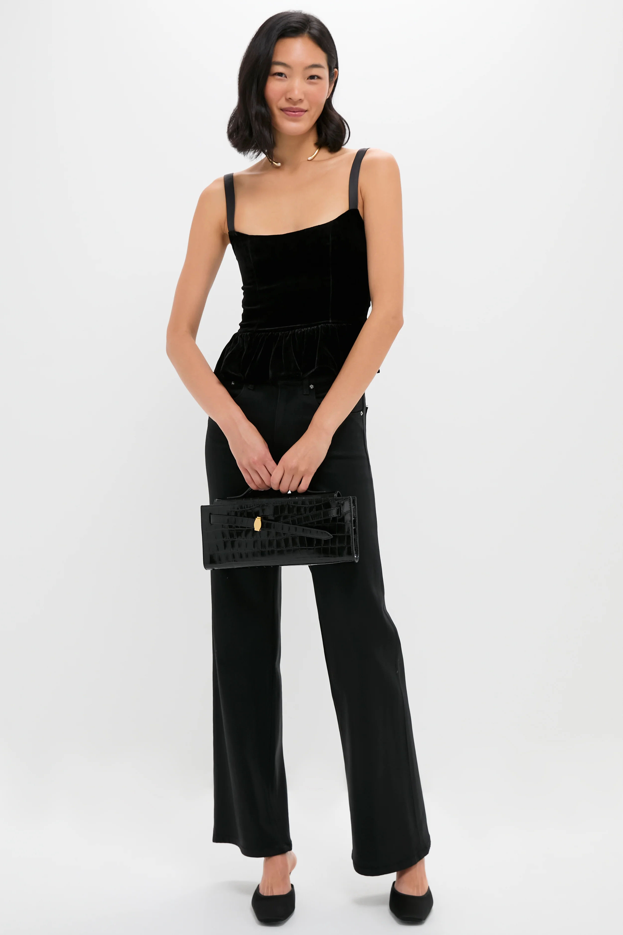 Black Croc Embossed Veronica Beard Dash Clutch - Image 3