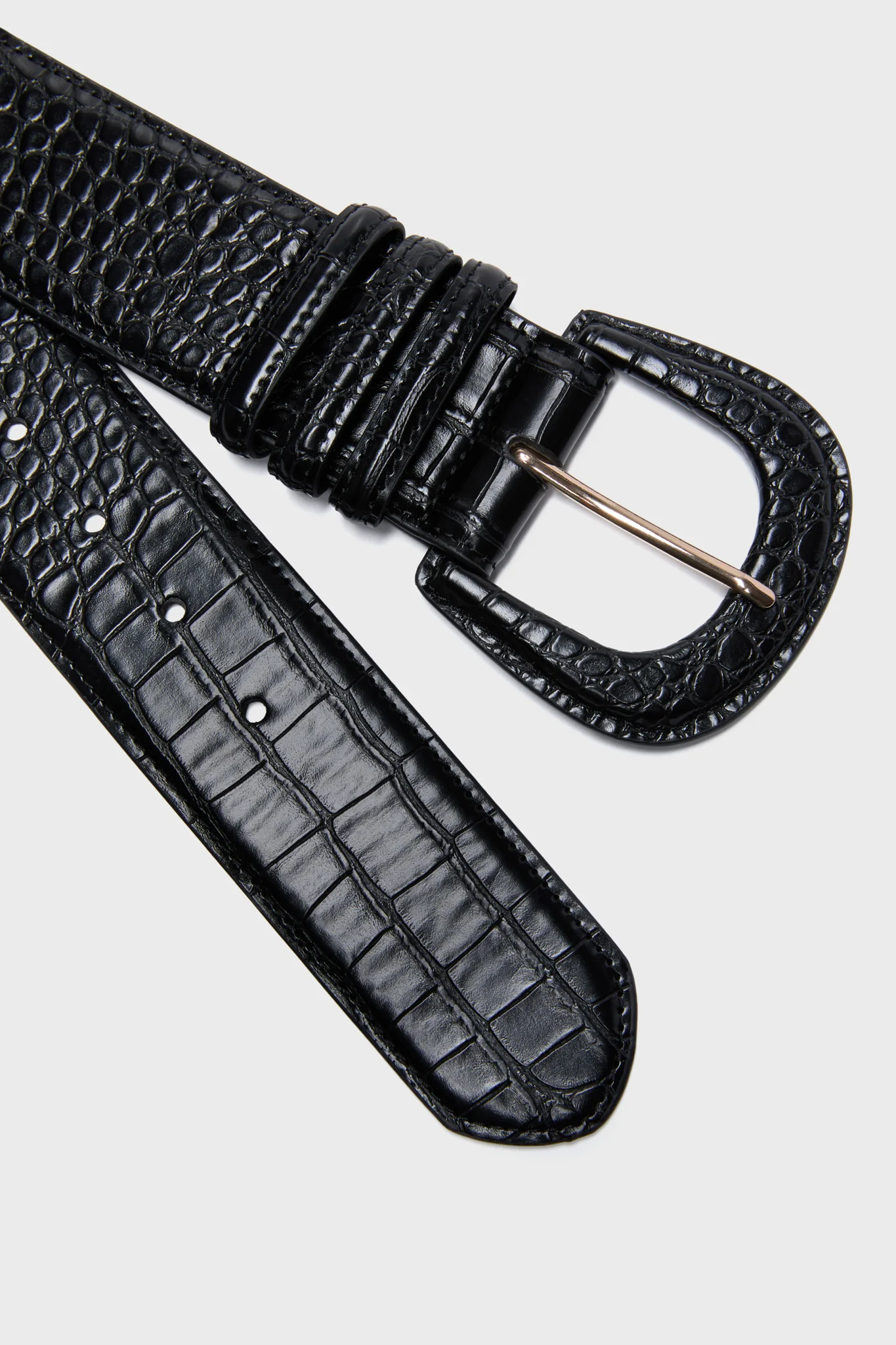 Black Croc-Embossed Waist Belt - Image 3