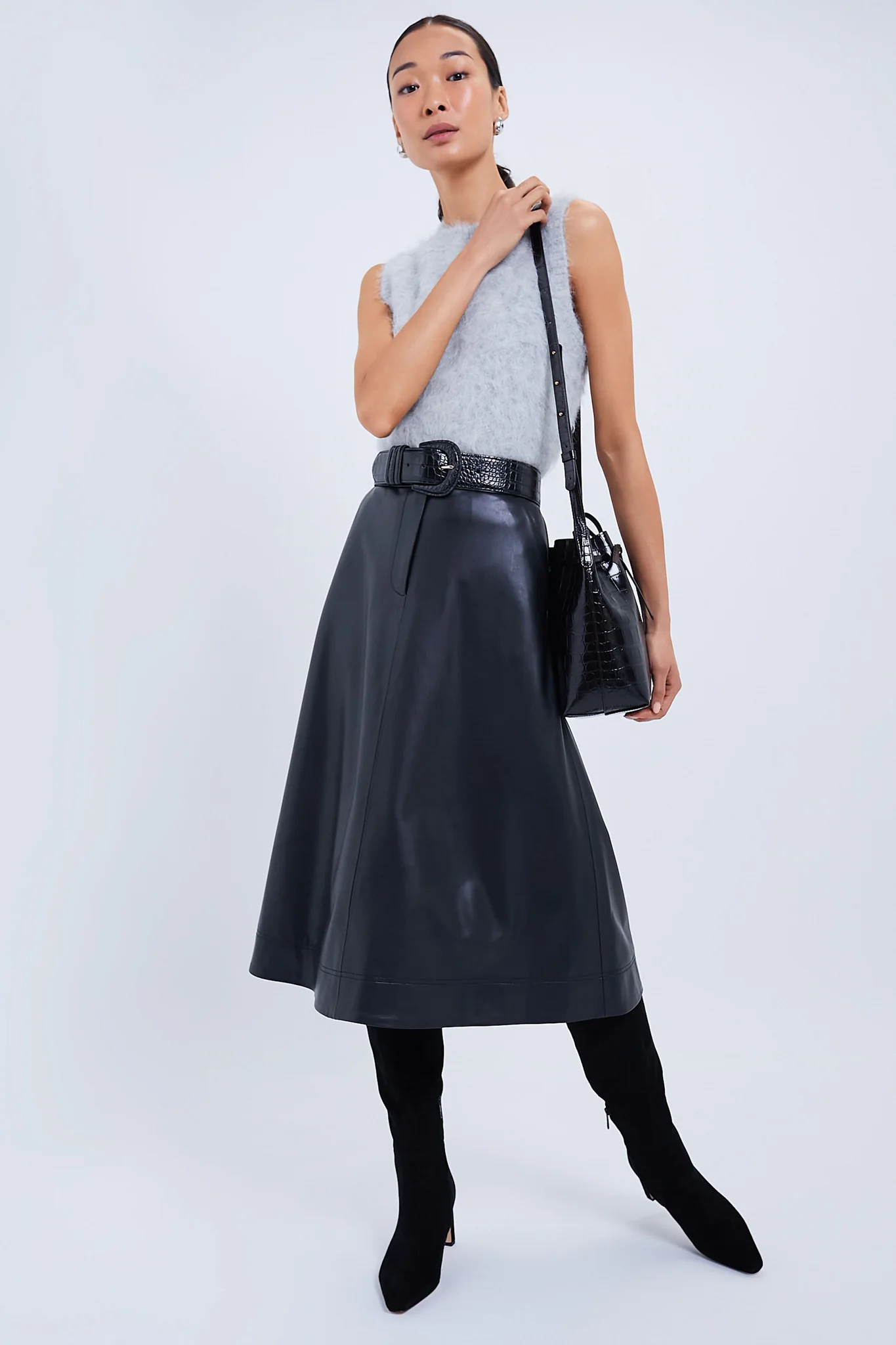 Black Croc-Embossed Waist Belt - Image 4