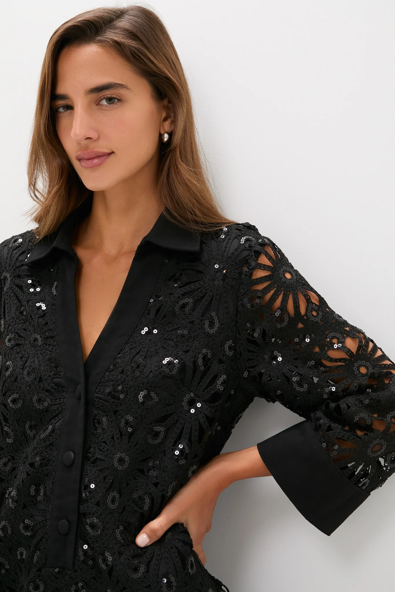 Black Crochet Sparkle Collier Dress - Image 2