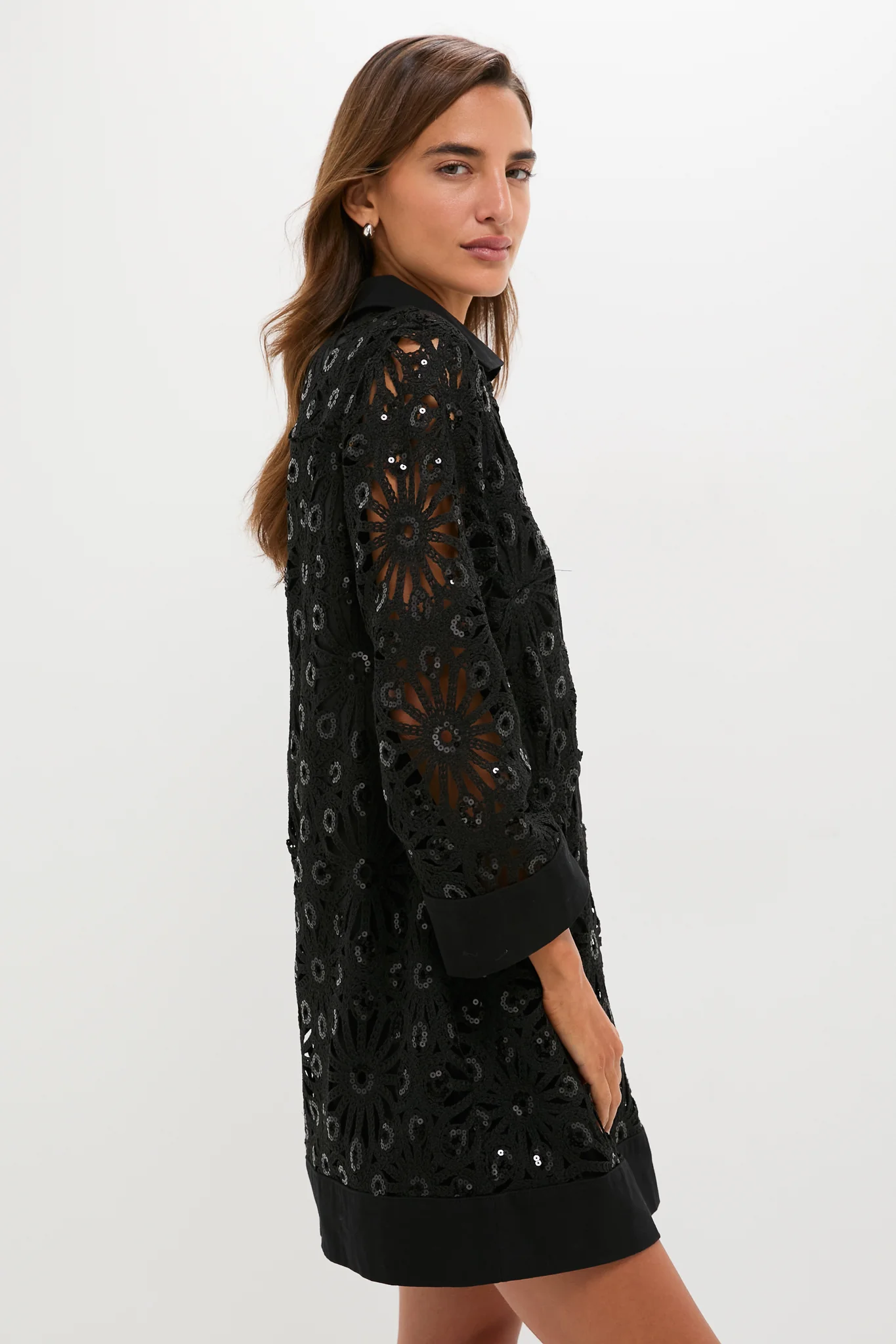 Black Crochet Sparkle Collier Dress - Image 4