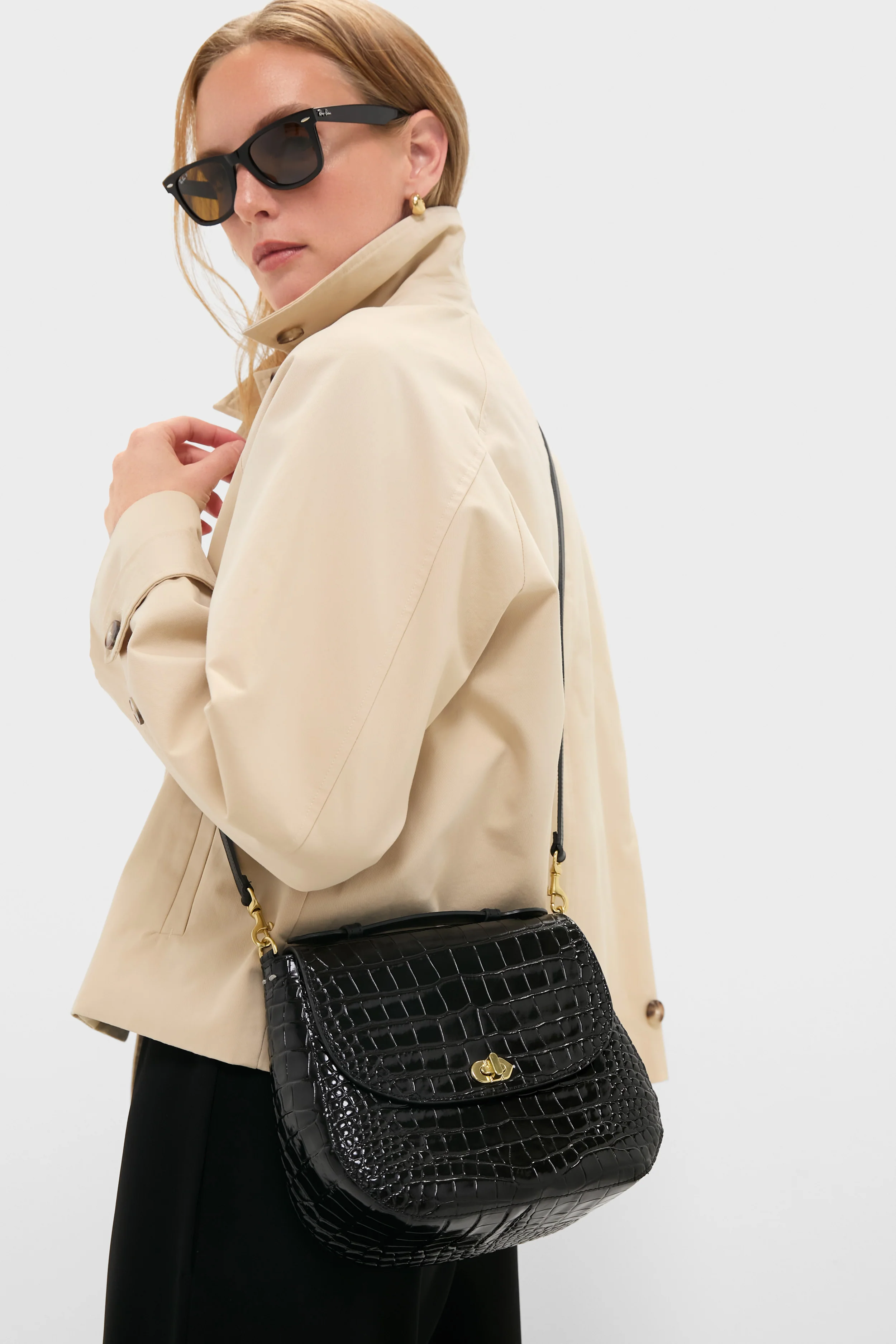 Black Croco Turnlock Louis with Top Handle - Image 2