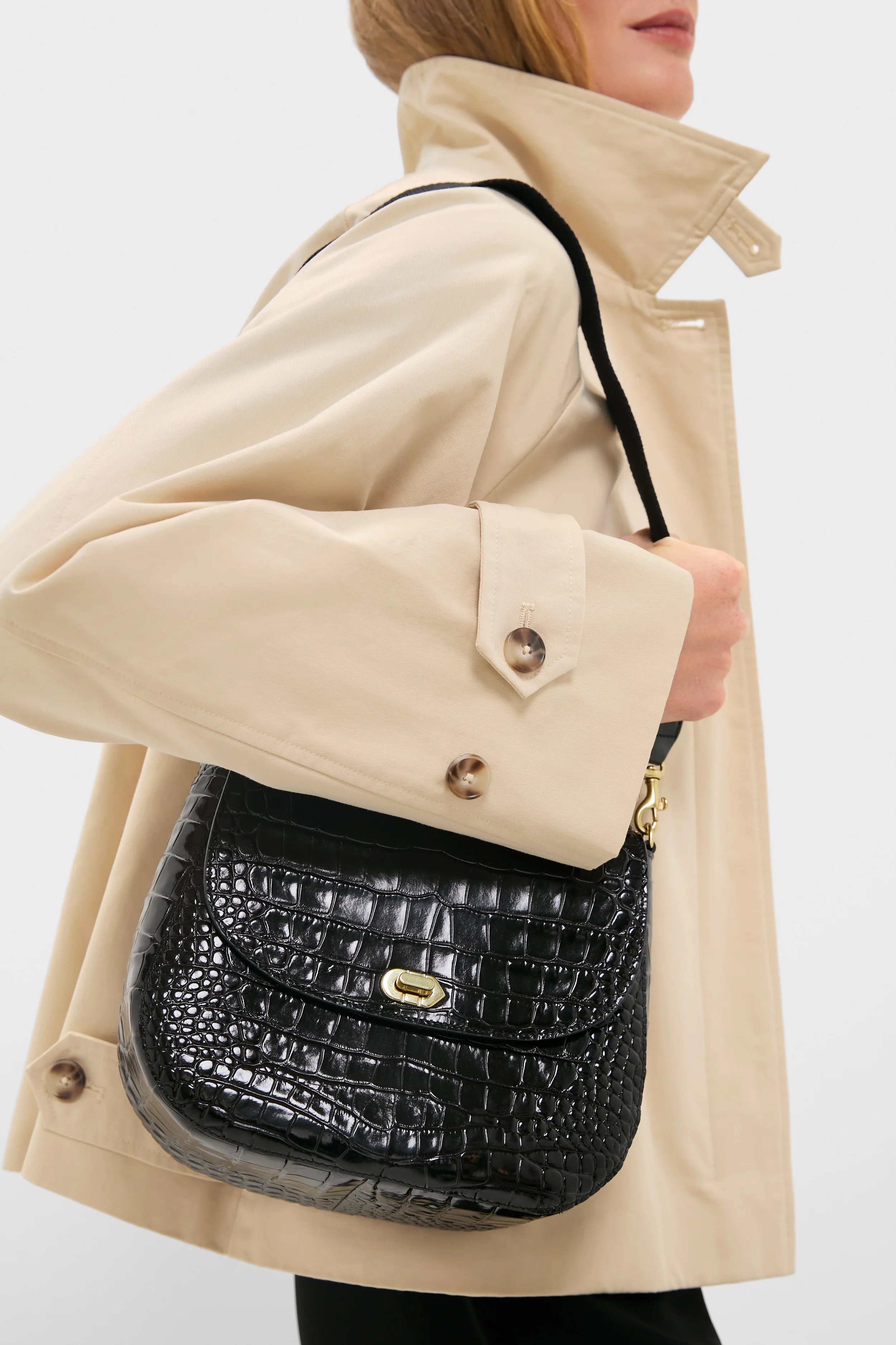 Black Croco Turnlock Louis with Top Handle - Image 5