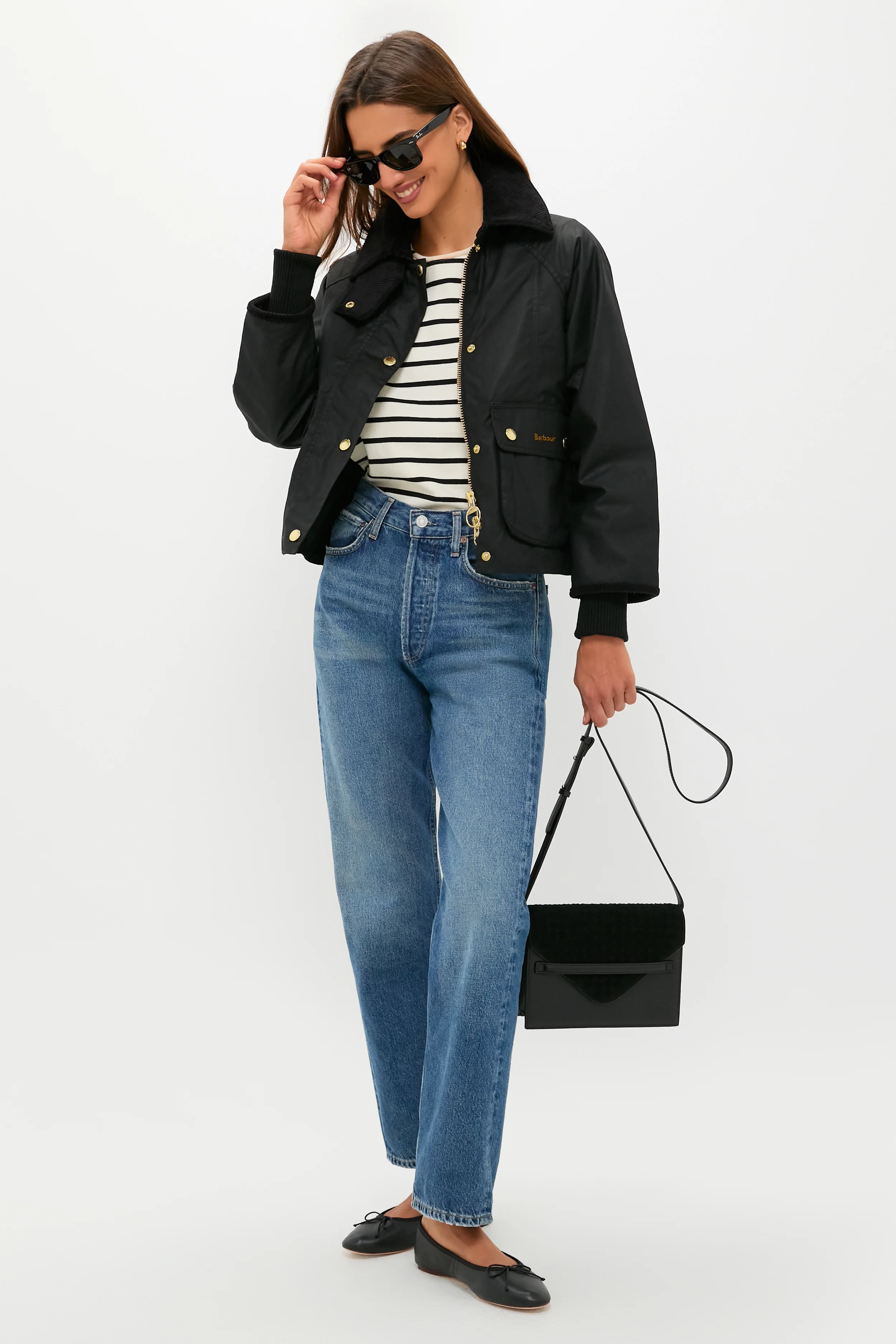 Black Cropped Beadnell Wax Jacket - Image 2