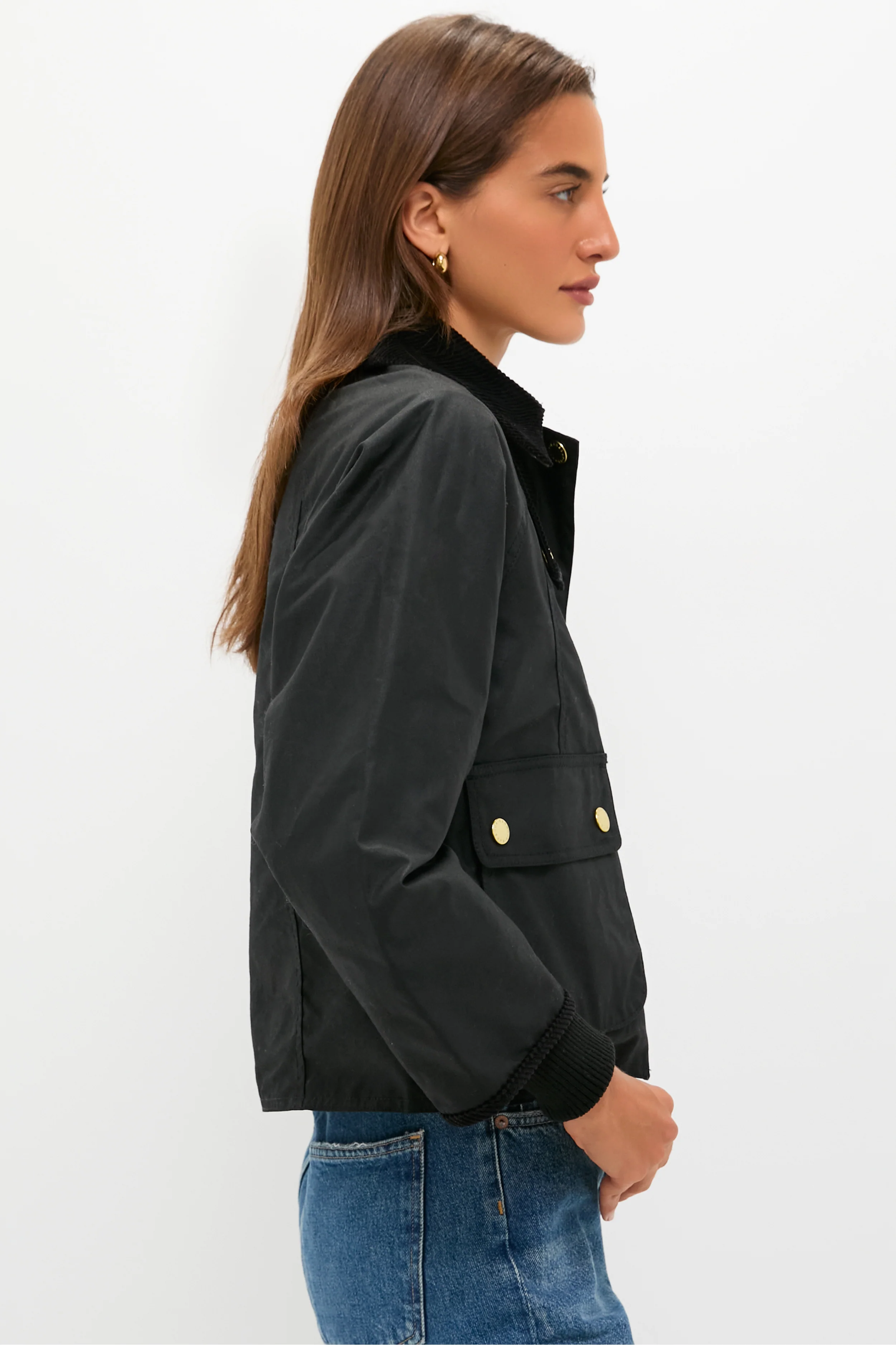 Black Cropped Beadnell Wax Jacket - Image 3