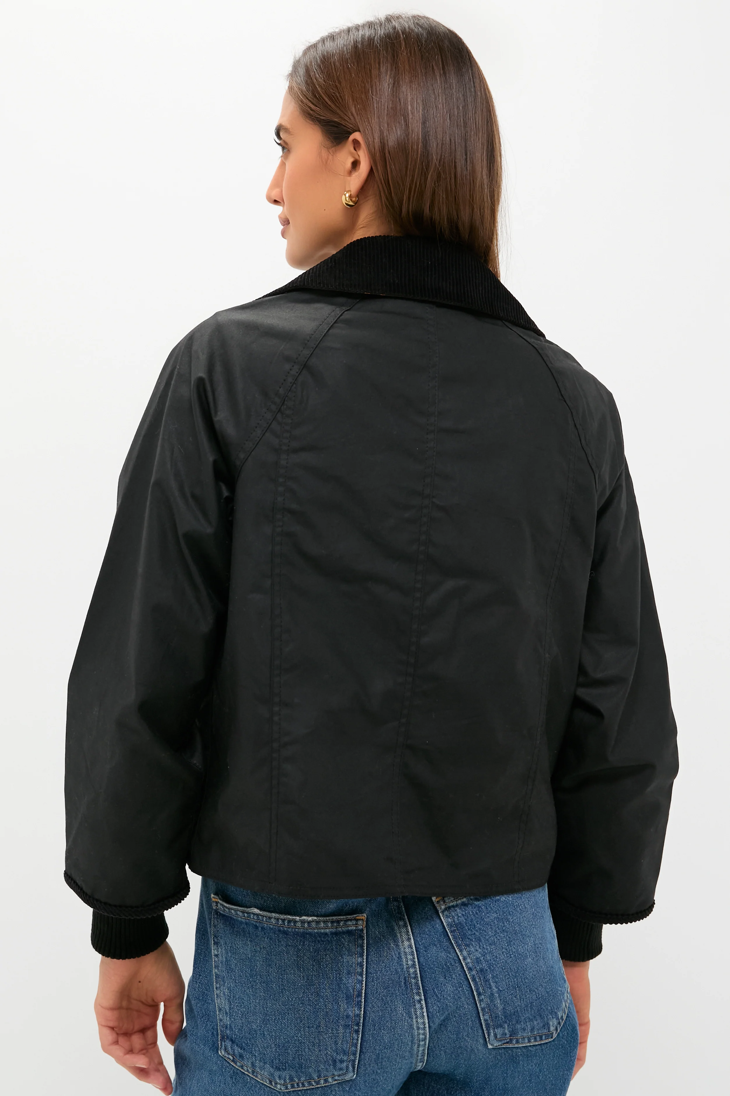 Black Cropped Beadnell Wax Jacket - Image 4