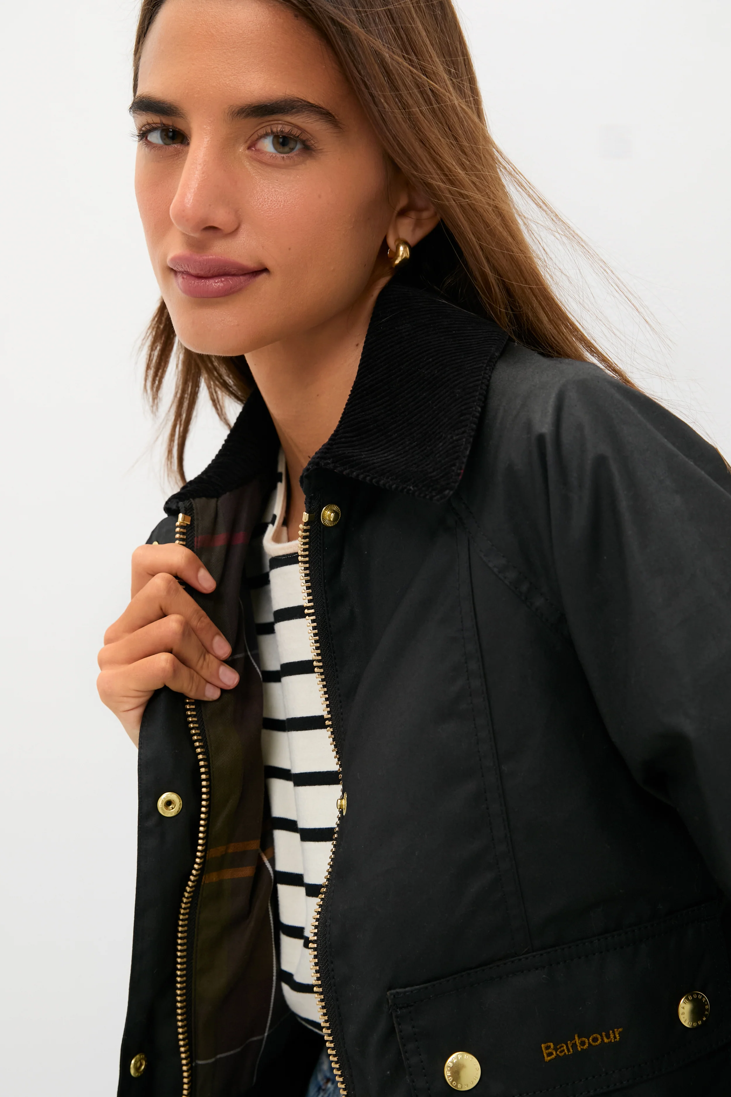 Black Cropped Beadnell Wax Jacket - Image 5