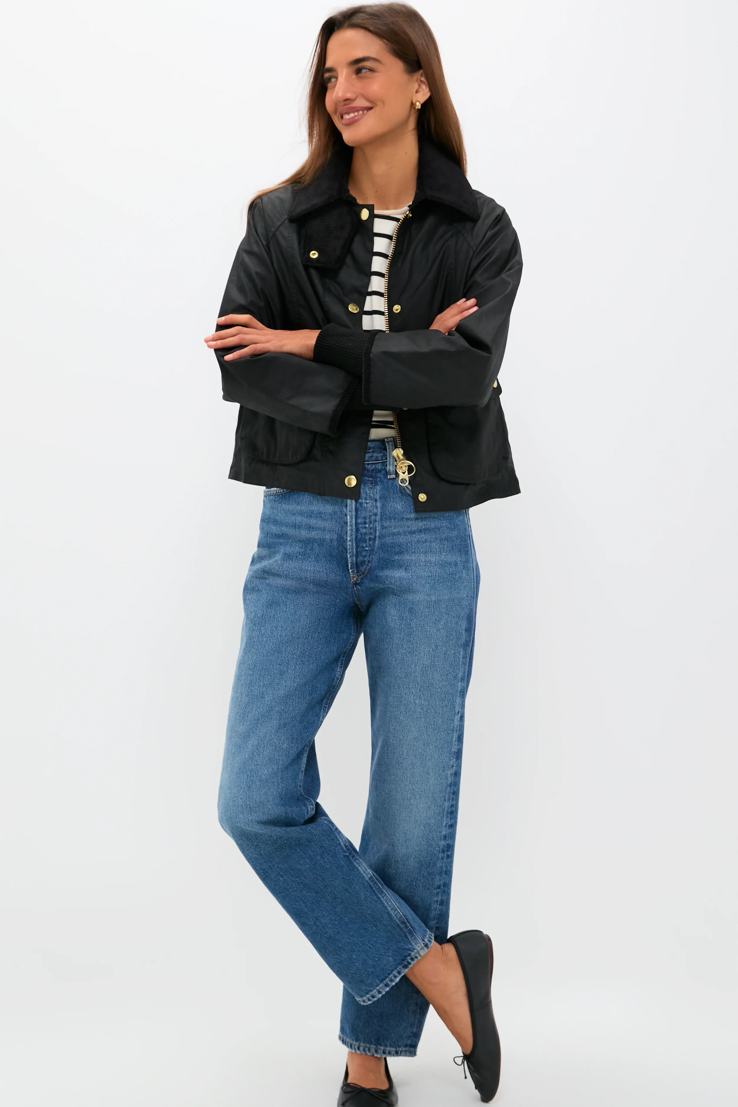 Black Cropped Beadnell Wax Jacket - Image 6