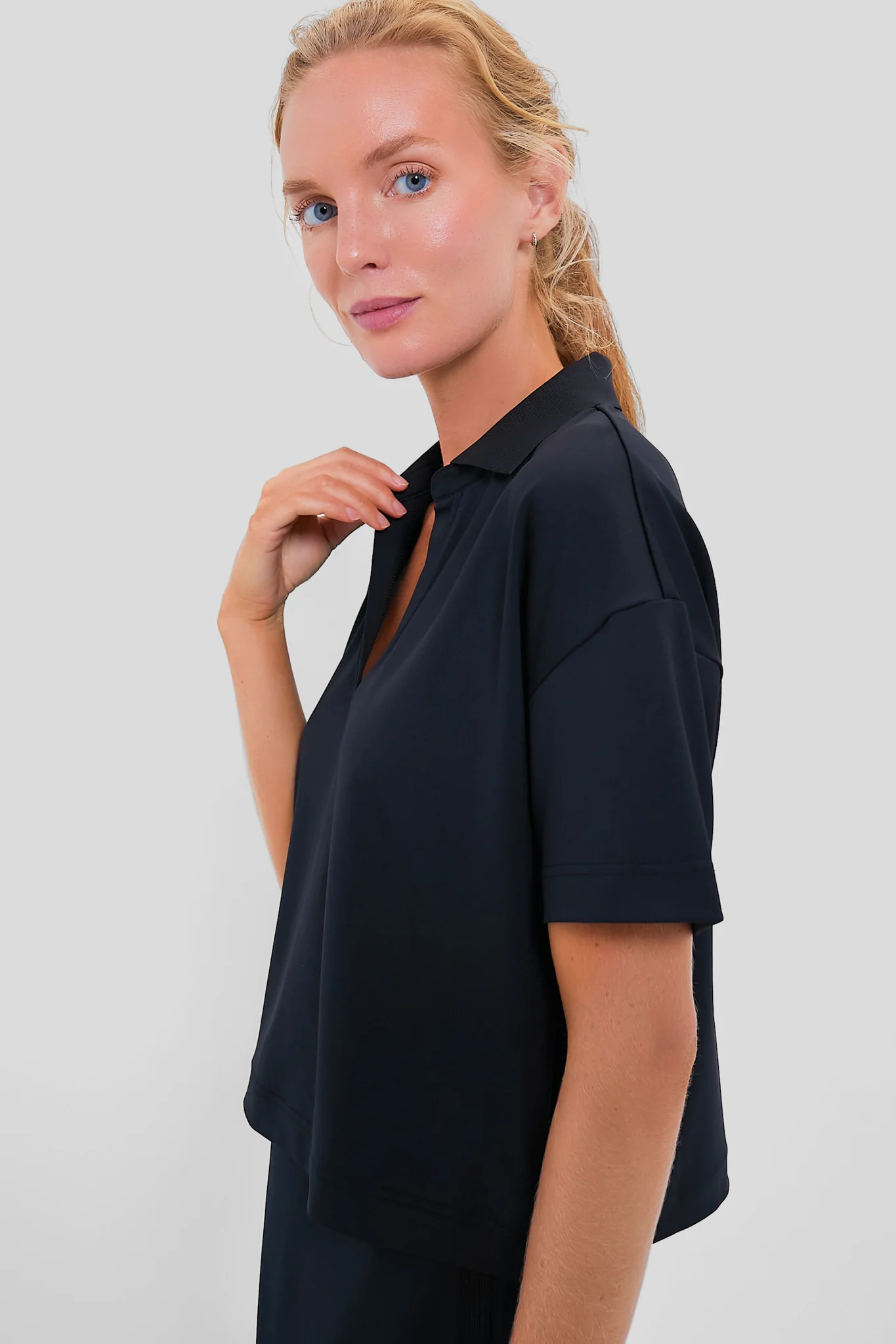 Black Cropped Performance Jersey Caroline Polo - Image 3