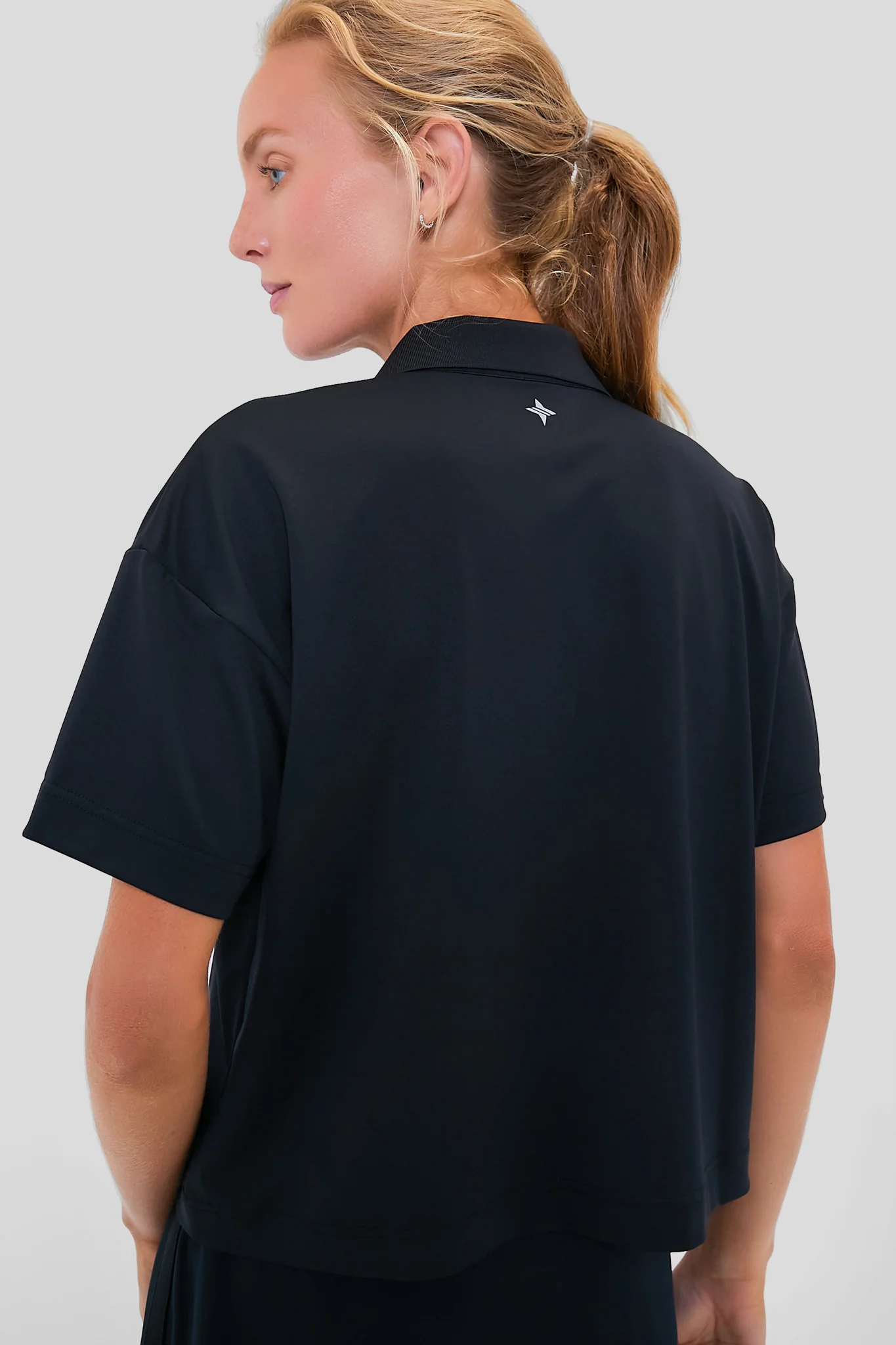 Black Cropped Performance Jersey Caroline Polo - Image 4
