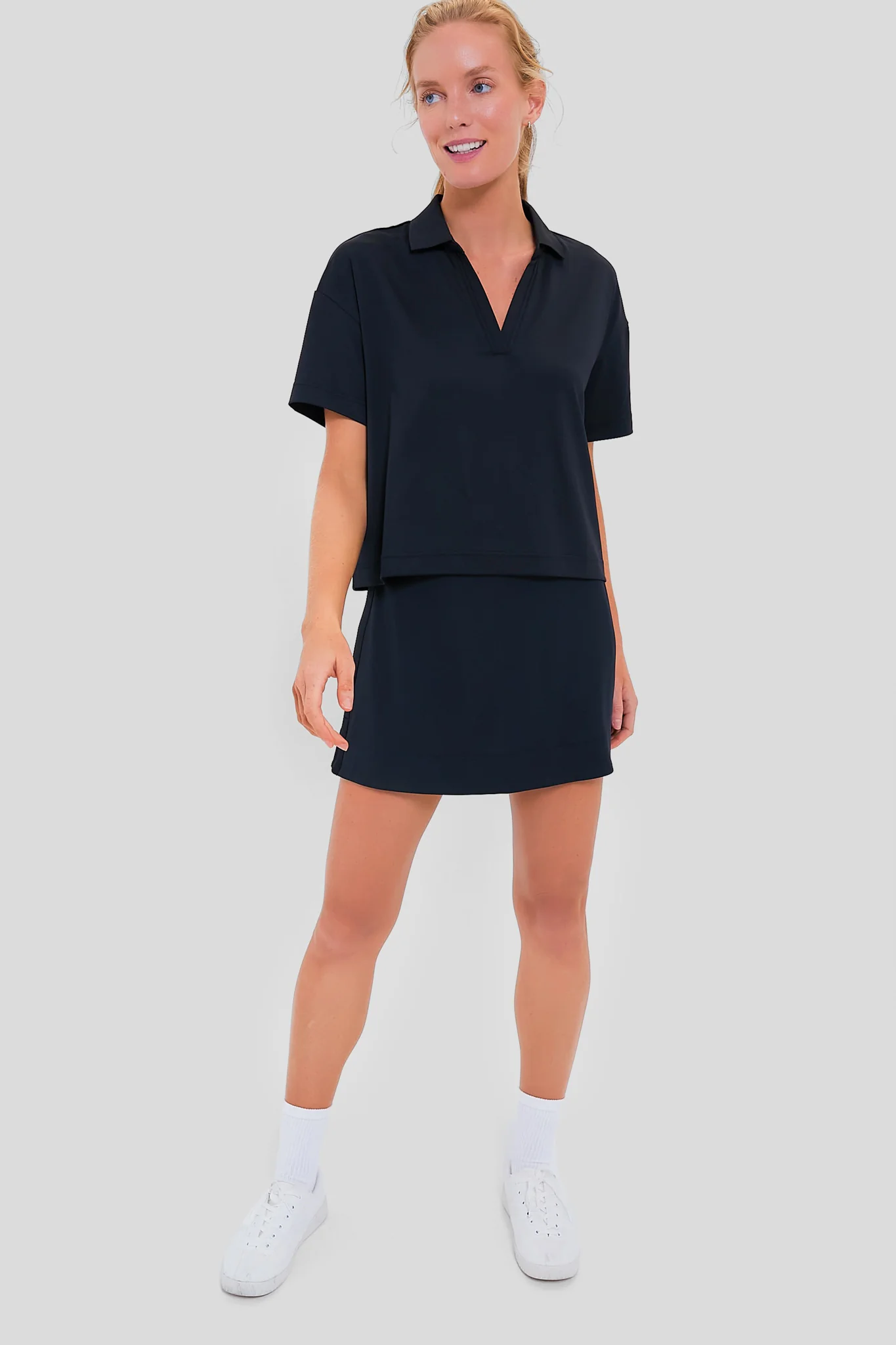 Black Cropped Performance Jersey Caroline Polo - Image 6