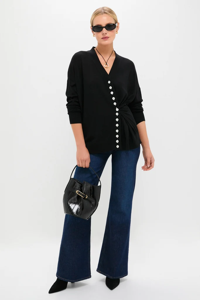 Black Cross Button Calloway Cardigan - Image 2