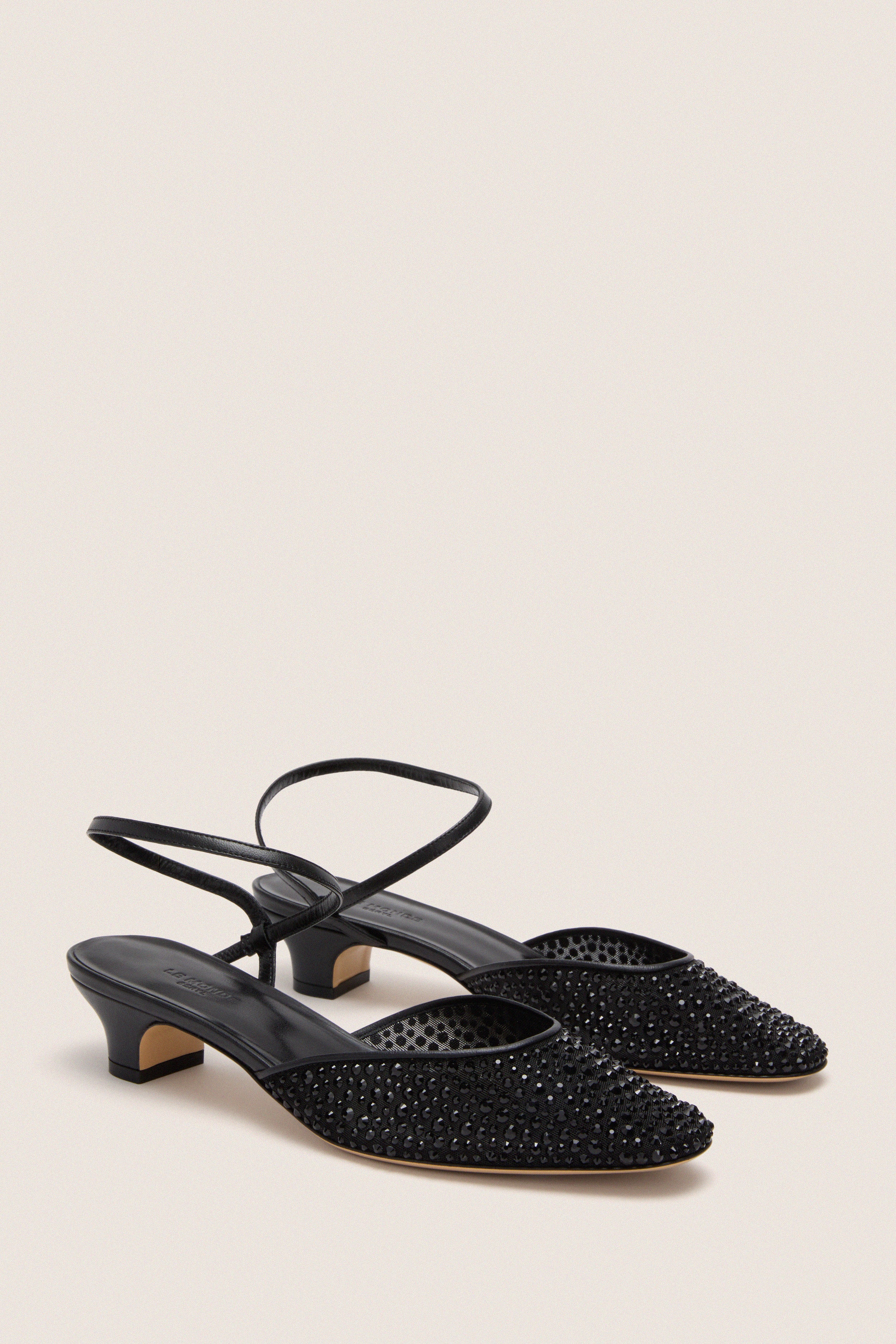 Black Crystals Erika Pump Sandals - Image 4
