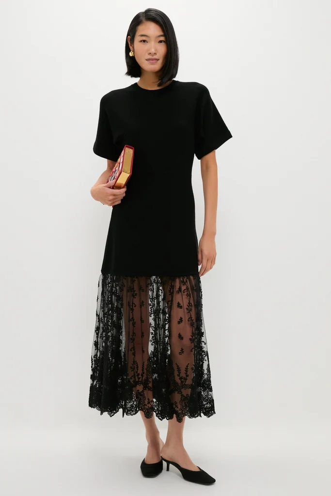 Black Diane Knit Lace Combo Knit Dress - Image 2