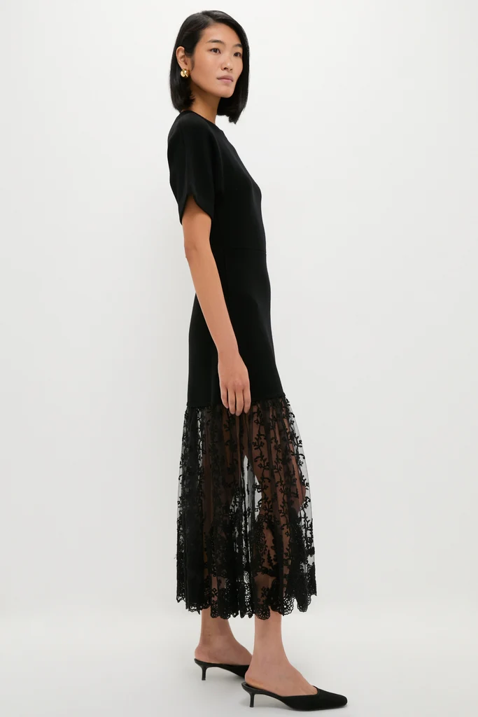 Black Diane Knit Lace Combo Knit Dress - Image 3