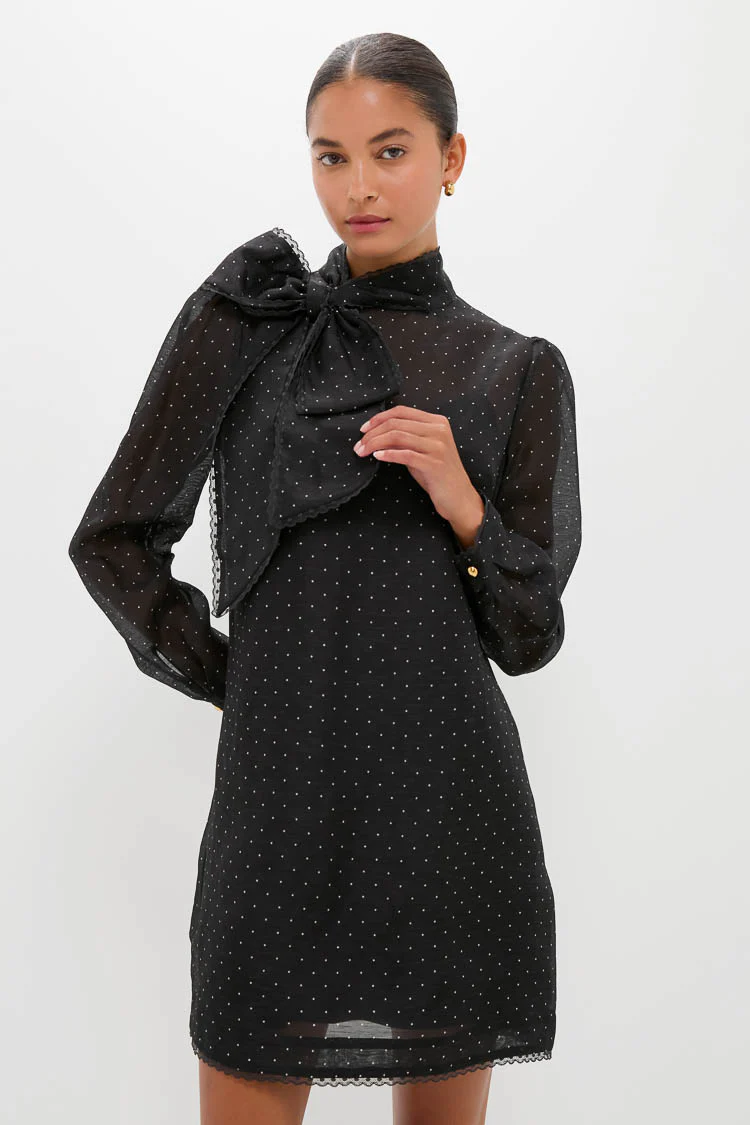 Black Dot Dream Pussybow Mini Dress