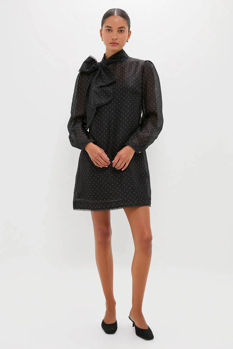 Black Dot Dream Pussybow Mini Dress - Image 2
