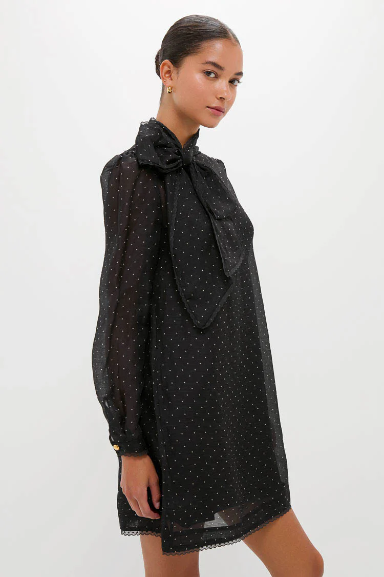 Black Dot Dream Pussybow Mini Dress - Image 3