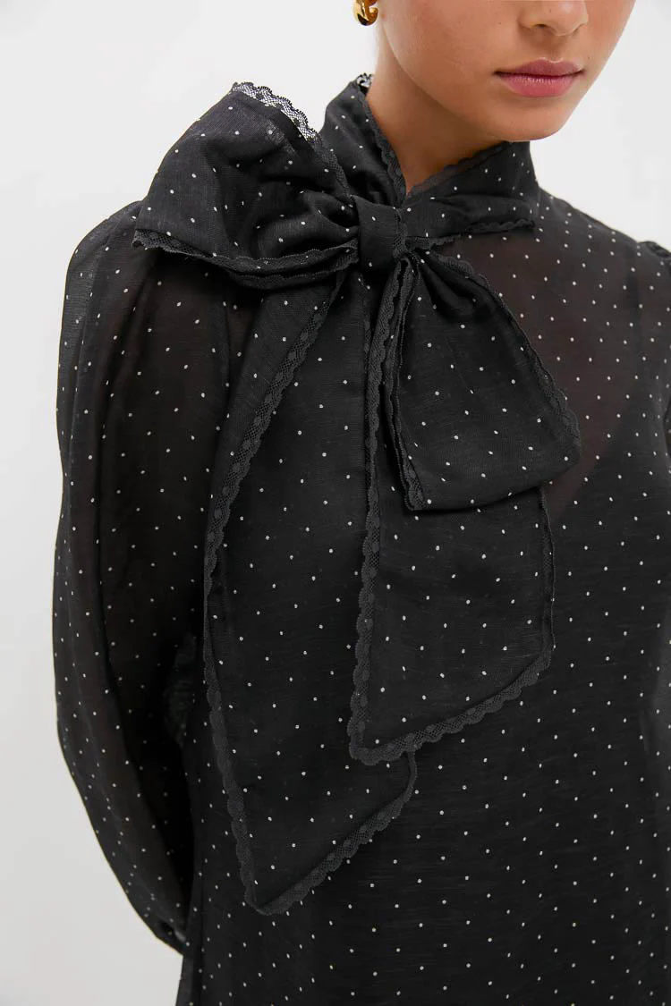 Black Dot Dream Pussybow Mini Dress - Image 6