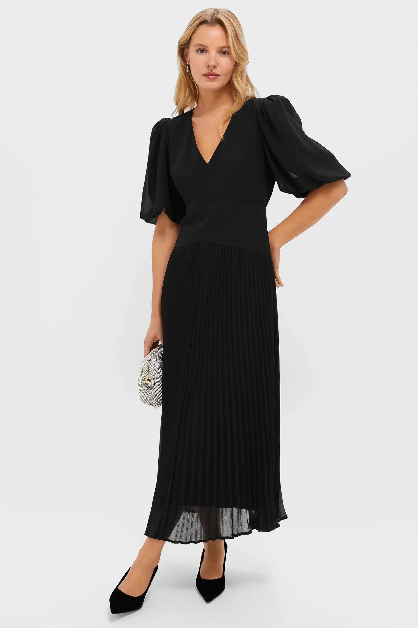 Black Drapey Twill Raquel Dress - Image 2