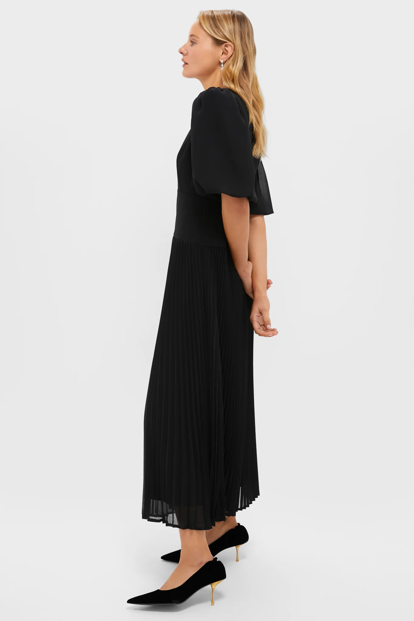 Black Drapey Twill Raquel Dress - Image 3