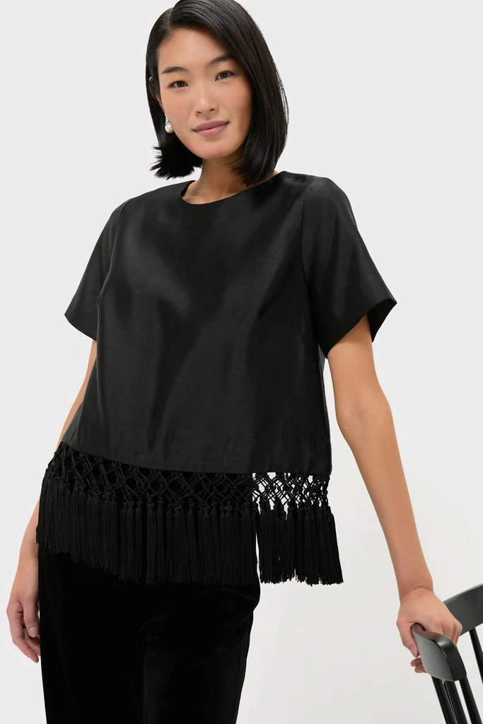 Black Dupioni Chadwick Tassel Top - Image 5