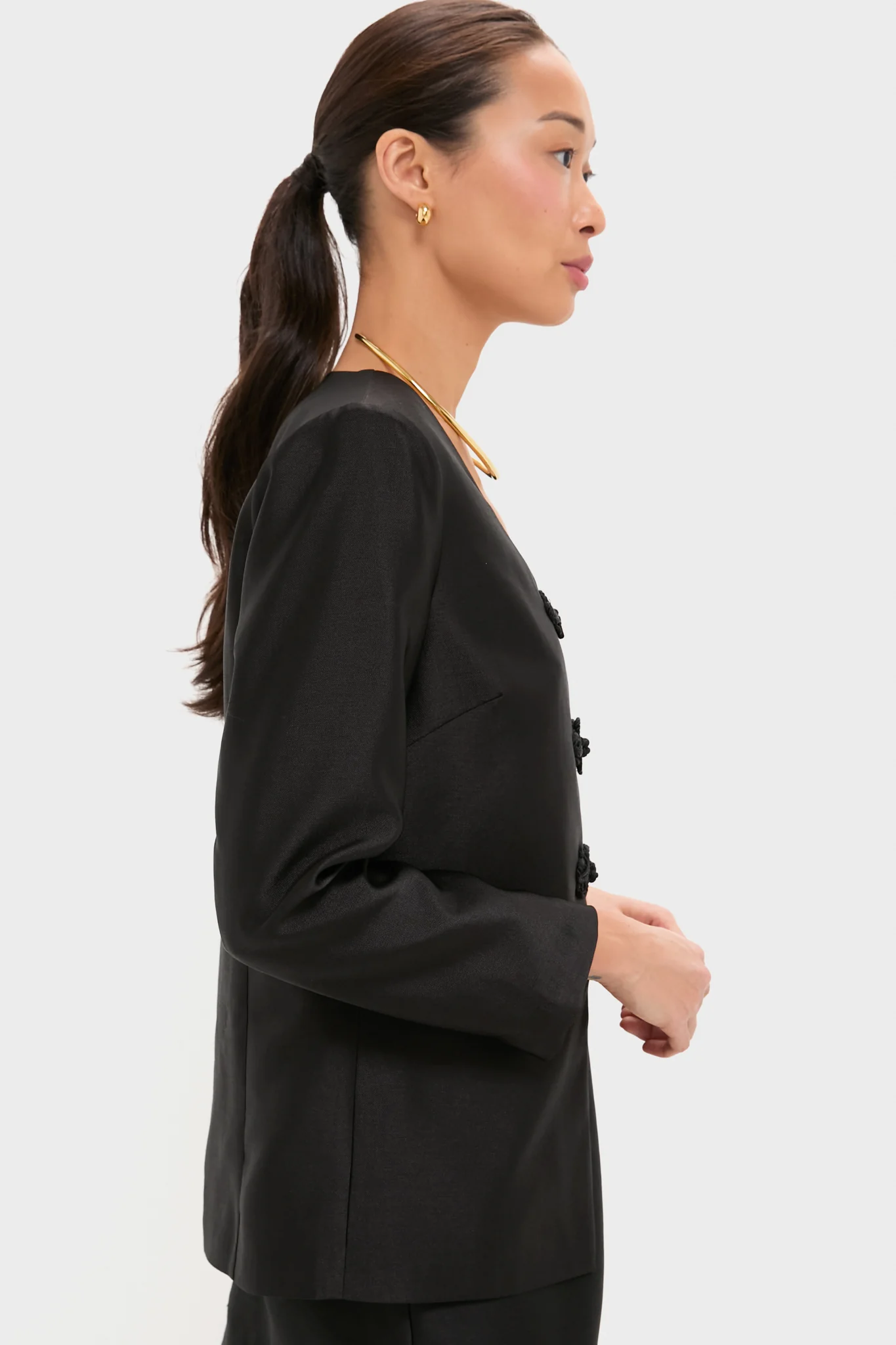 Black Dupioni Long Sleeve Carrico Top - Image 3