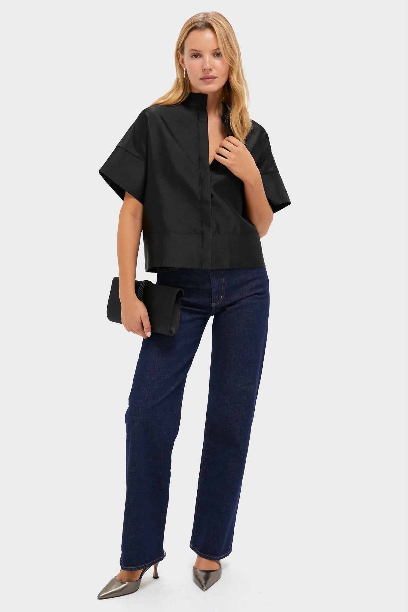 Black Dupioni Trapunto Stitch Sofia Shirt - Image 6