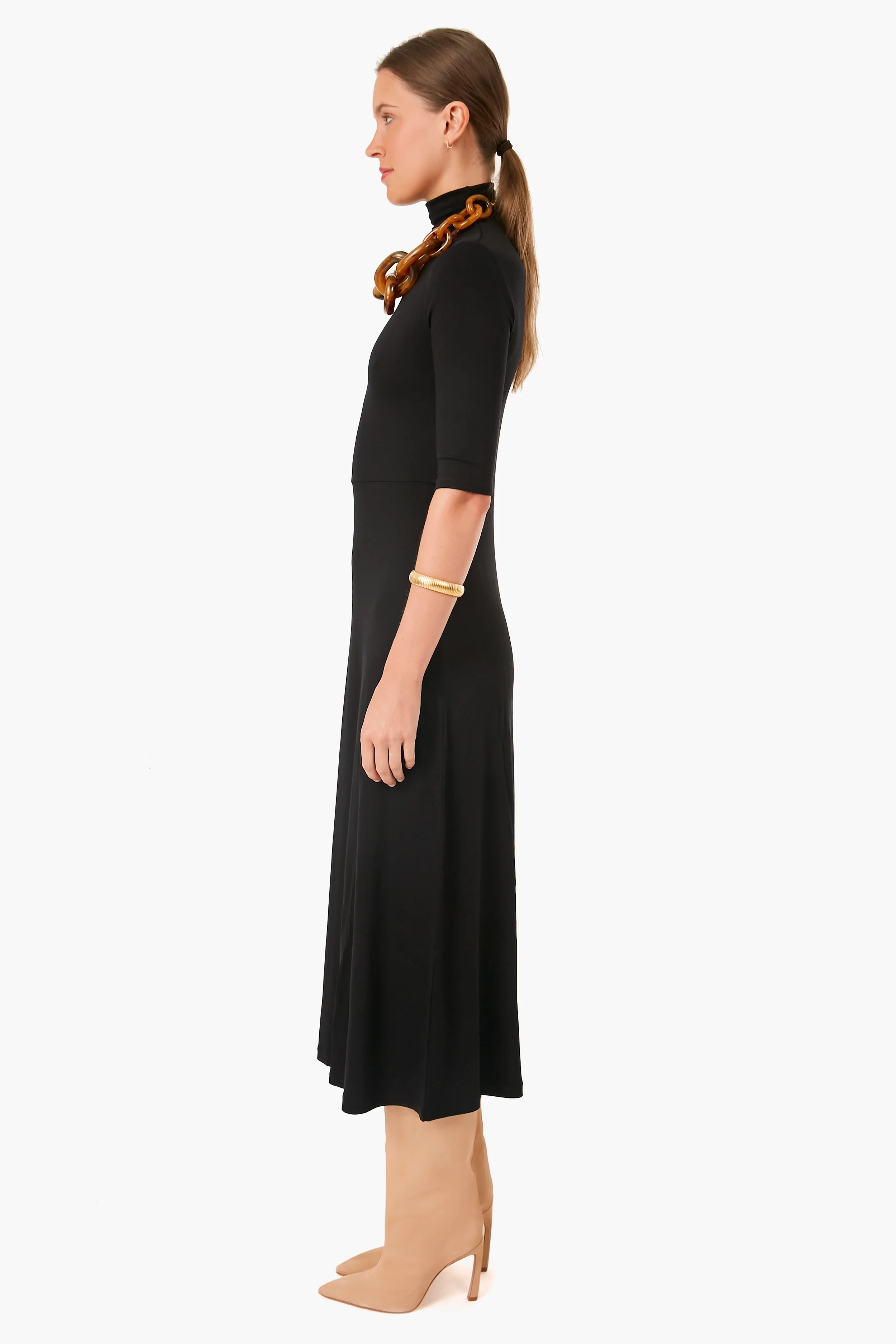 Black Elbow Sleeve Turtleneck Dress - Image 3