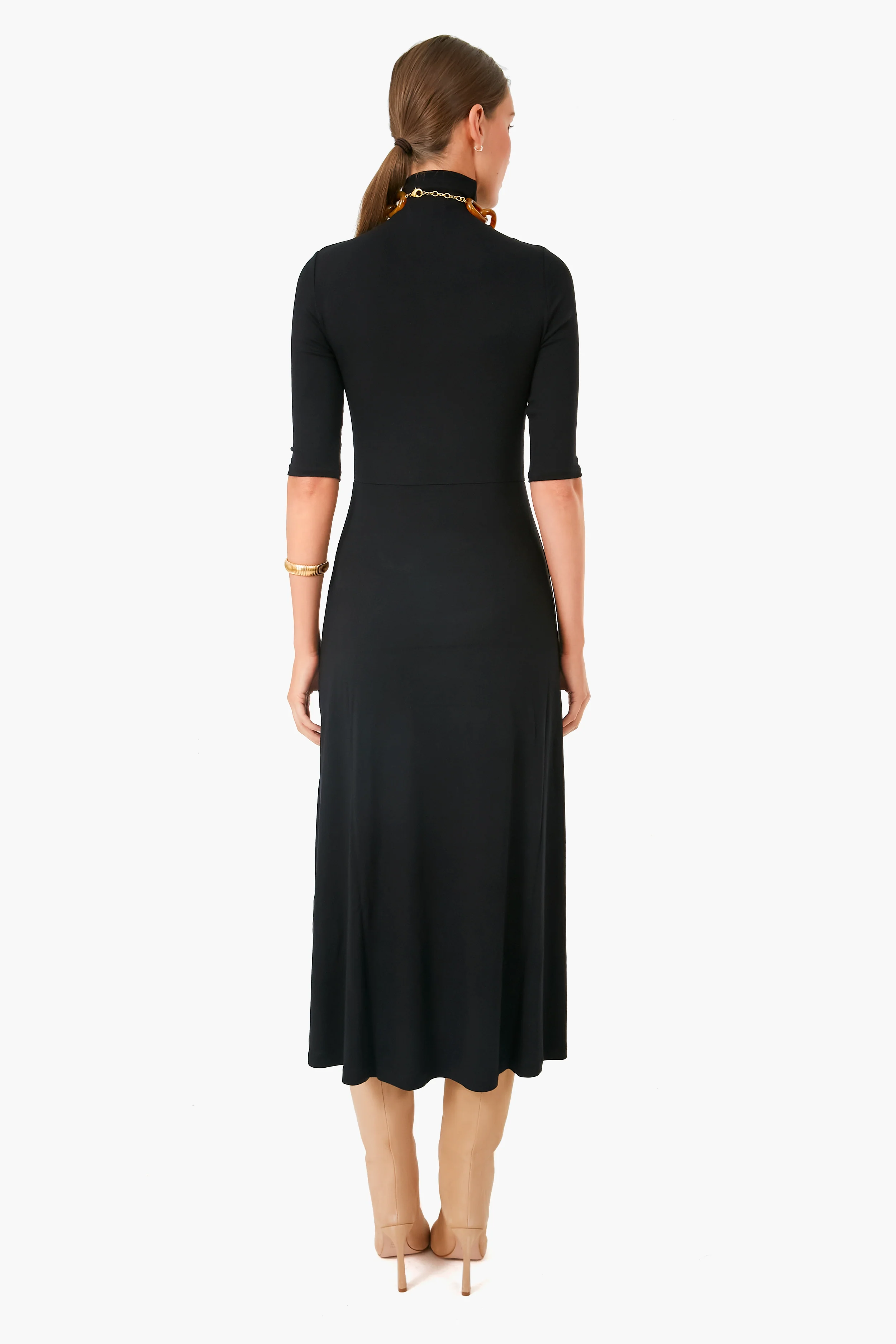Black Elbow Sleeve Turtleneck Dress - Image 4