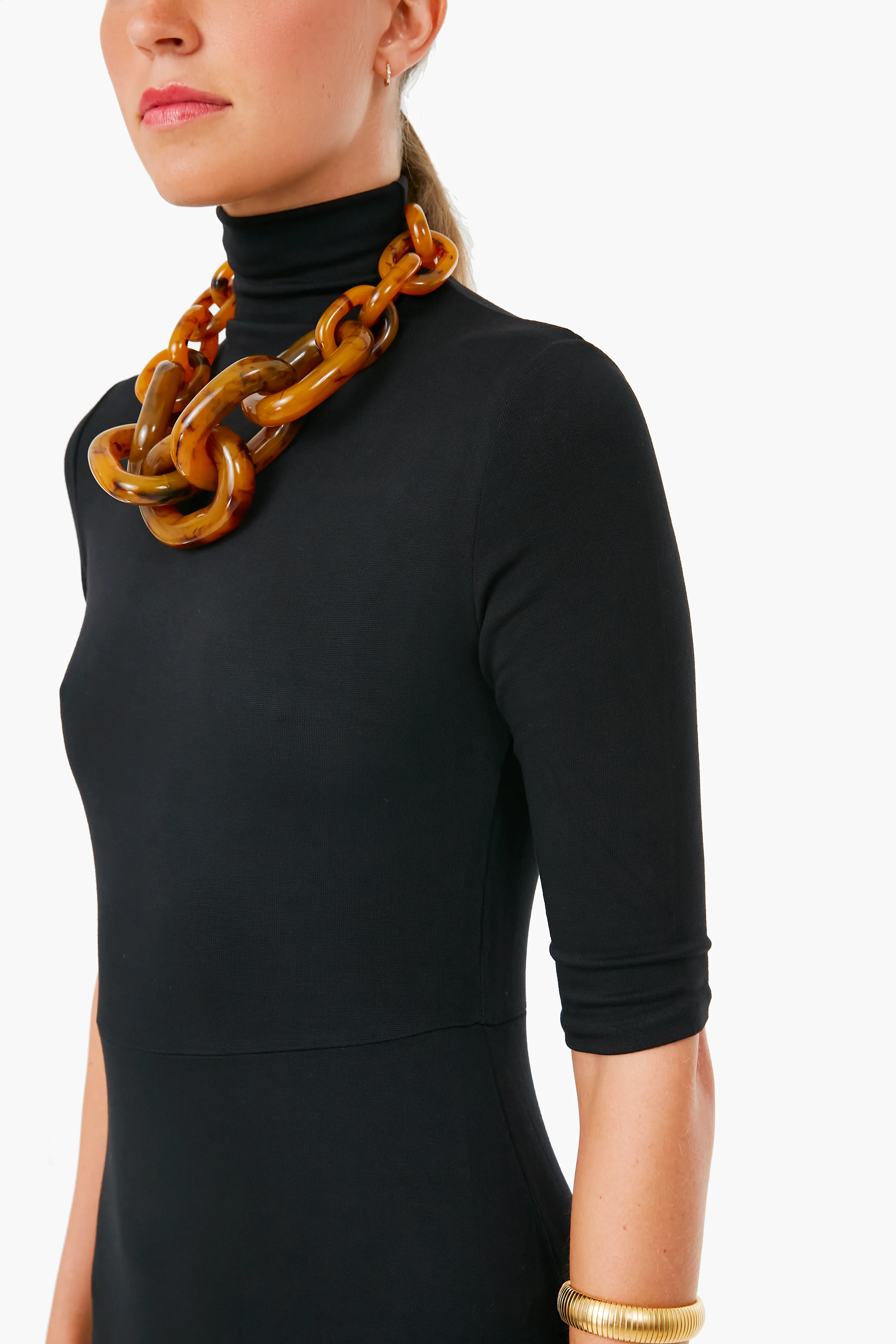 Black Elbow Sleeve Turtleneck Dress - Image 5