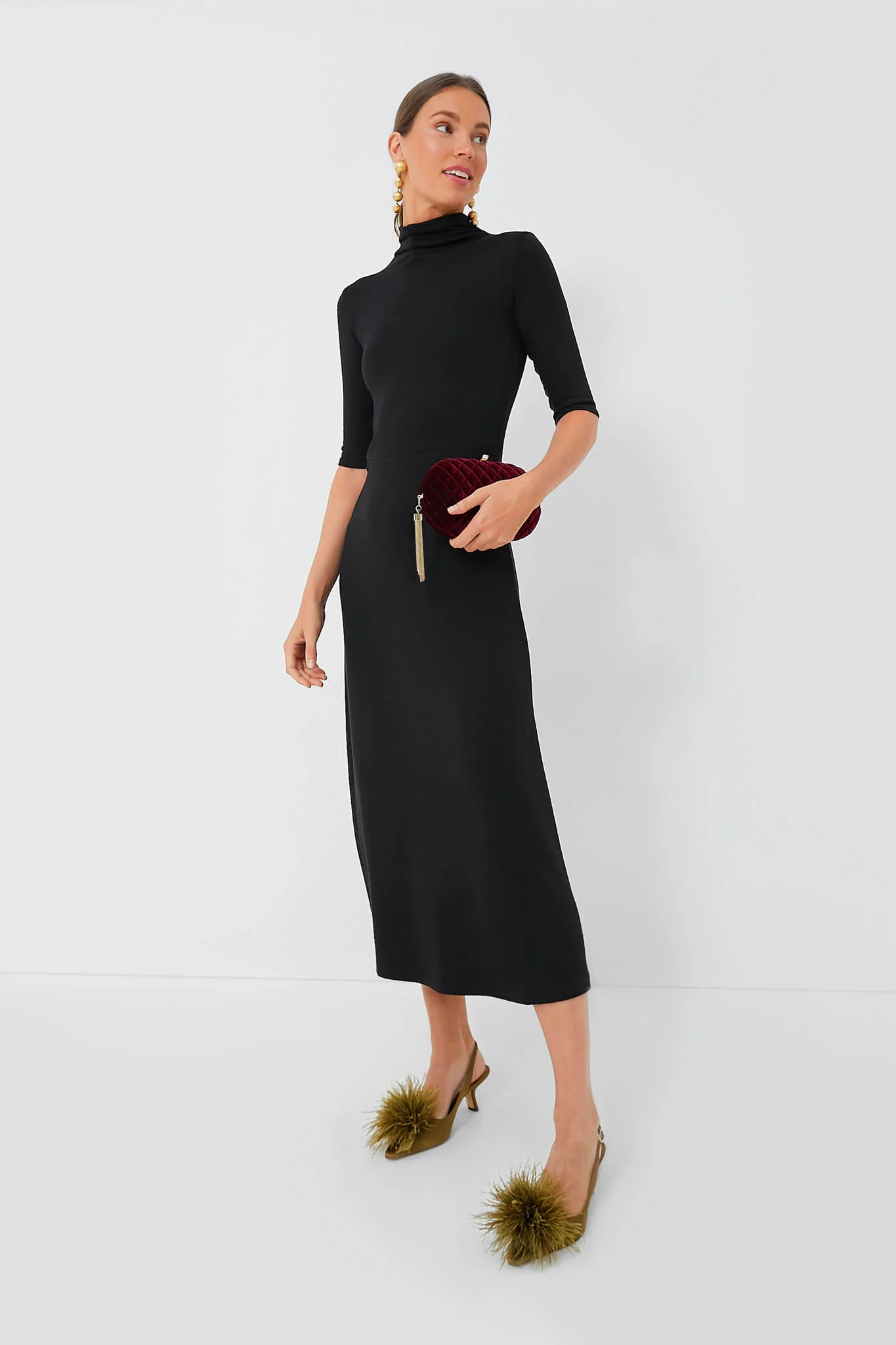 Black Elbow Sleeve Turtleneck Dress - Image 7