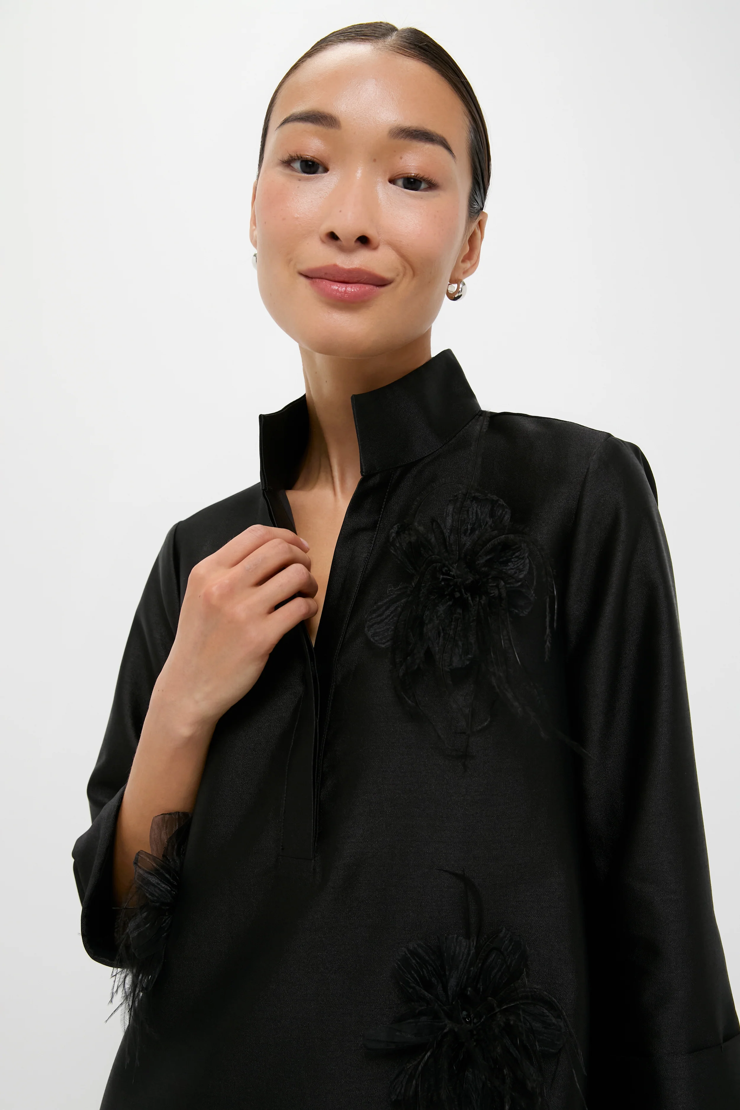 Black Embellished Dupioni Megan Dress - Image 2