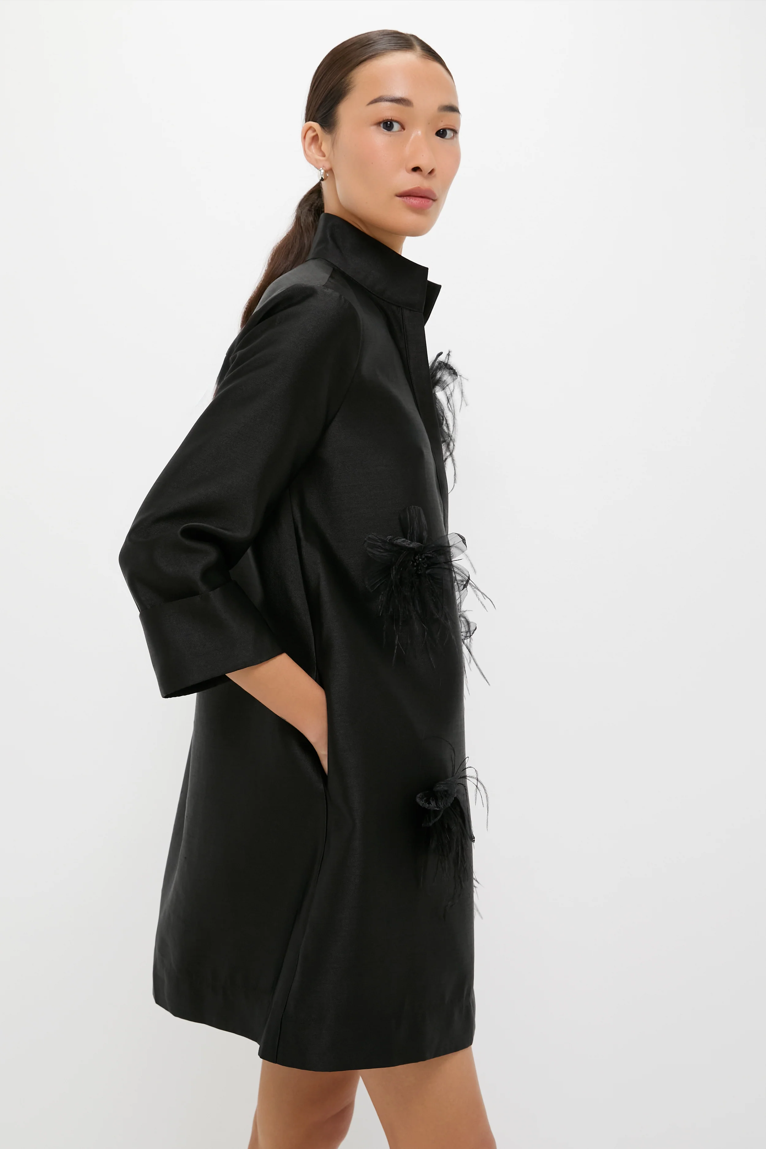 Black Embellished Dupioni Megan Dress - Image 4