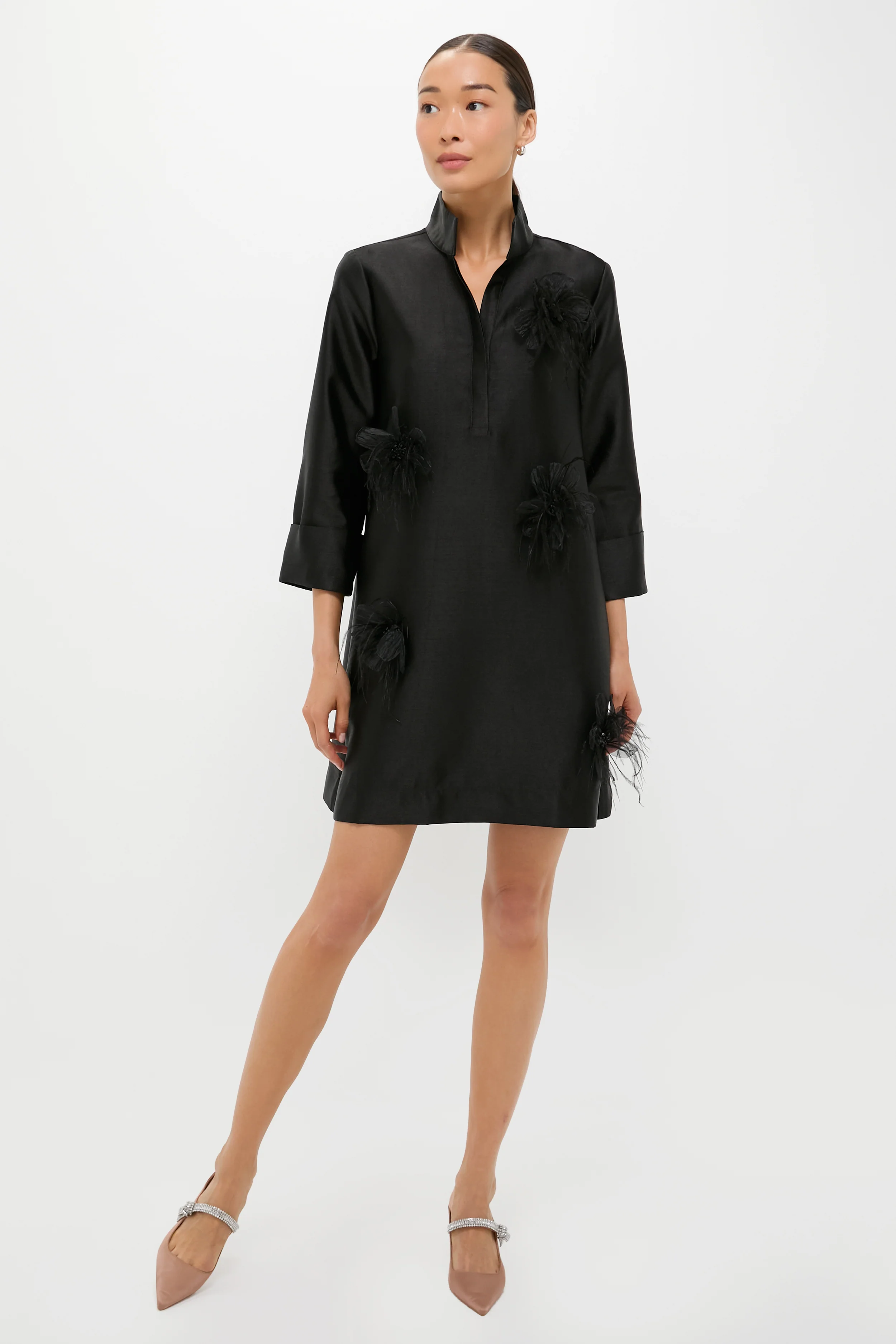 Black Embellished Dupioni Megan Dress - Image 5